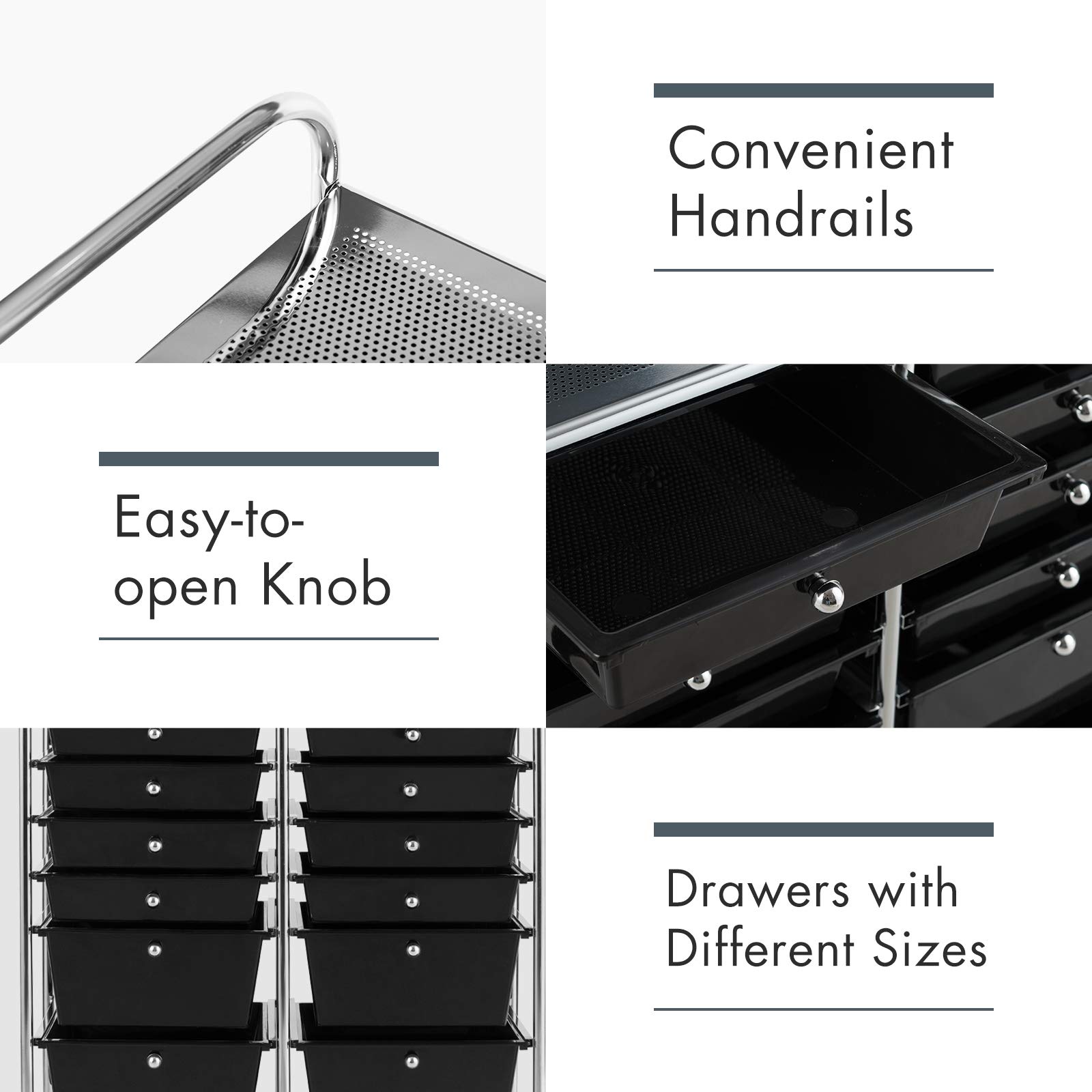 RELAX4LIFE 12-Drawer Rolling Storage Cart with Wheels - Mobile Craft Organizer for Art Supplies, Office, School & Beauty Salon - Perfect for Home Organization, DIY Projects & Salon Storage (Black)