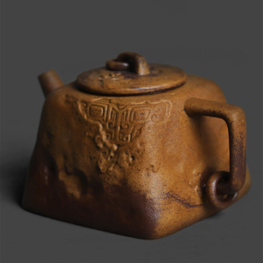 Ancient Chinese Sanxingdui Bronze Totem Teapot - Handcrafted Square Tea Pot with Cultural Design for Home Decor, Tea Ceremony & Gift Giving