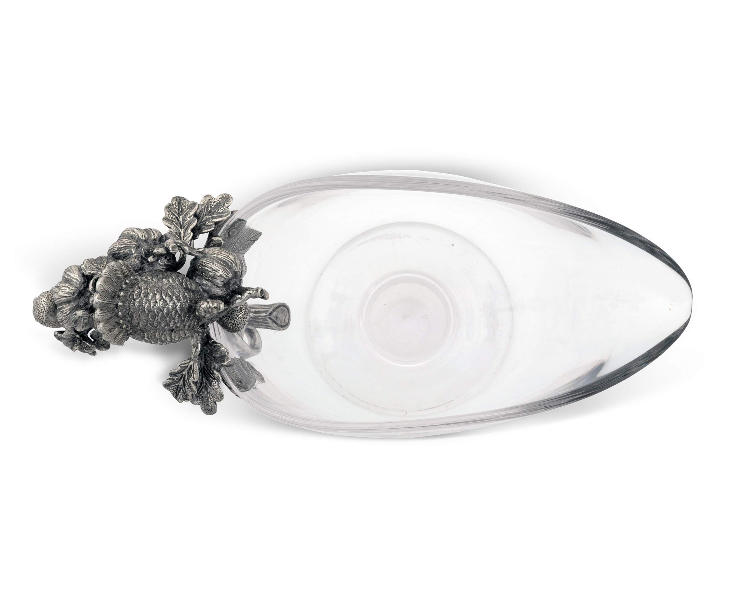 Vagabond House Hand Blown Glass Gravy Sauce Bowl - 9 Inch Cranberry Pewter Harvest Turkey Serving Dish (16 oz) - Perfect for Thanksgiving Dinner, Holiday Meals & Elegant Table Settings