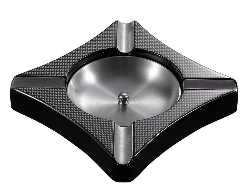 Premium Fuego Carbon Fiber Patterned Wooden Cigar Ashtray - Luxury Smoking Accessory for Cigar Lovers, Home, Office & Outdoor Use