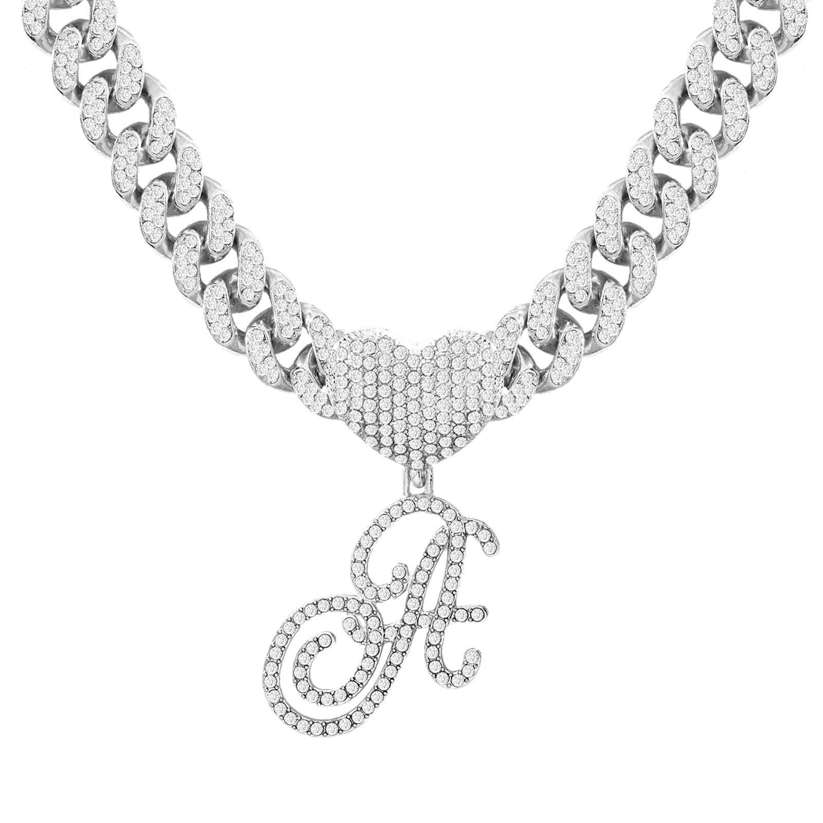 Elegant Cursive Silver Initial Pendant Necklace for Women - Personalized Alphabet Pendant with Miami Cuban Link Chain - Hip Hop Iced Out Letter Jewelry - Perfect Gift for Birthday, Anniversary & Special Occasions - Ideal for Parties, Date Nights & Everyday Fashion Statement