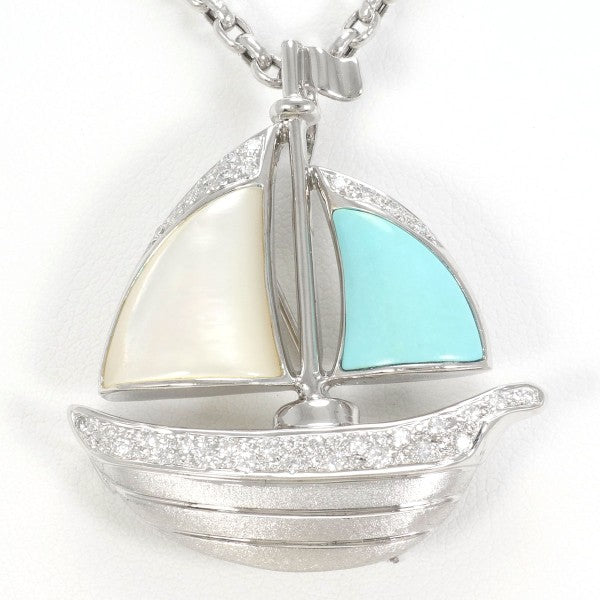 18K White Gold Shell Turquoise Diamond 2-Way Convertible Necklace & Brooch - Perfect for Weddings, Parties and Special Occasions