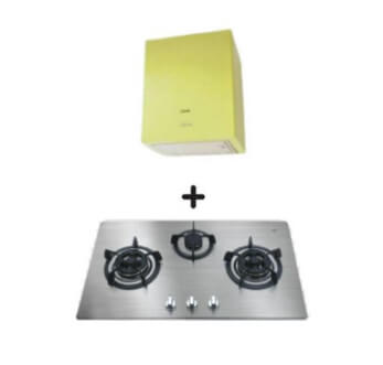 Ellane EH 2800 45cm Stainless Steel Range Hood with OS 803SV 86cm 3-Burner Gas Stove - Black/Apple Green Combo for Modern Kitchen Cooking & Ventilation