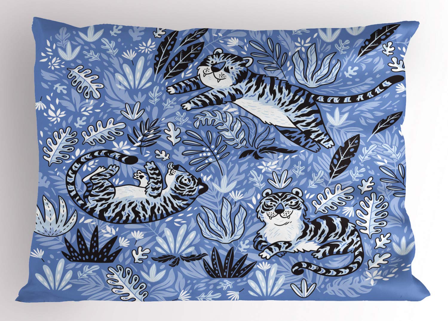 Lunarable Tigers Pillow Sham Set of 2 - Jungle Theme Striped Tiger Print Microfiber Bedding - 30