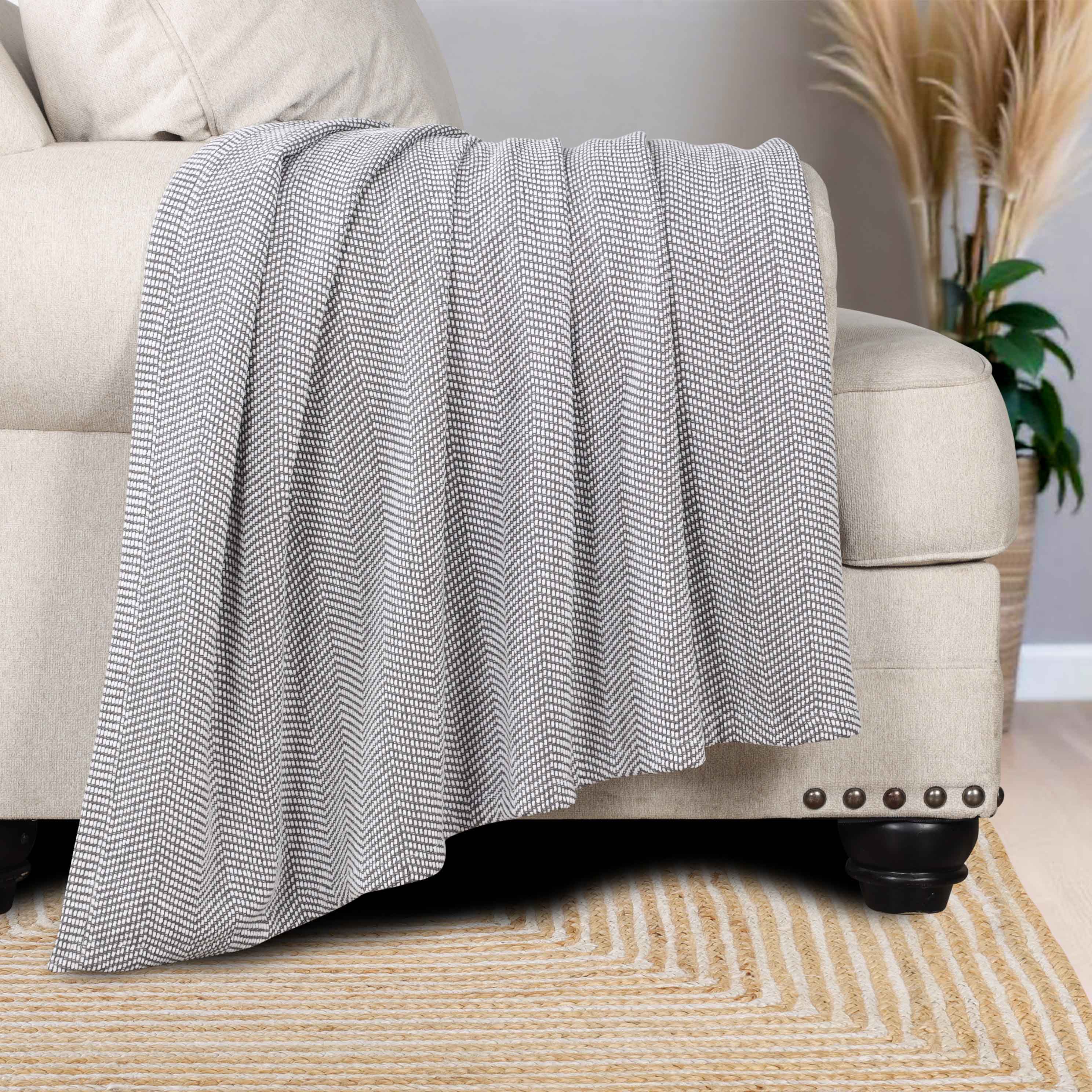 Soft Maya Chenille Herringbone Cotton Blanket - Medium Weight Throw for Bed, Sofa & Couch - Cozy Home Decor & Gift Idea