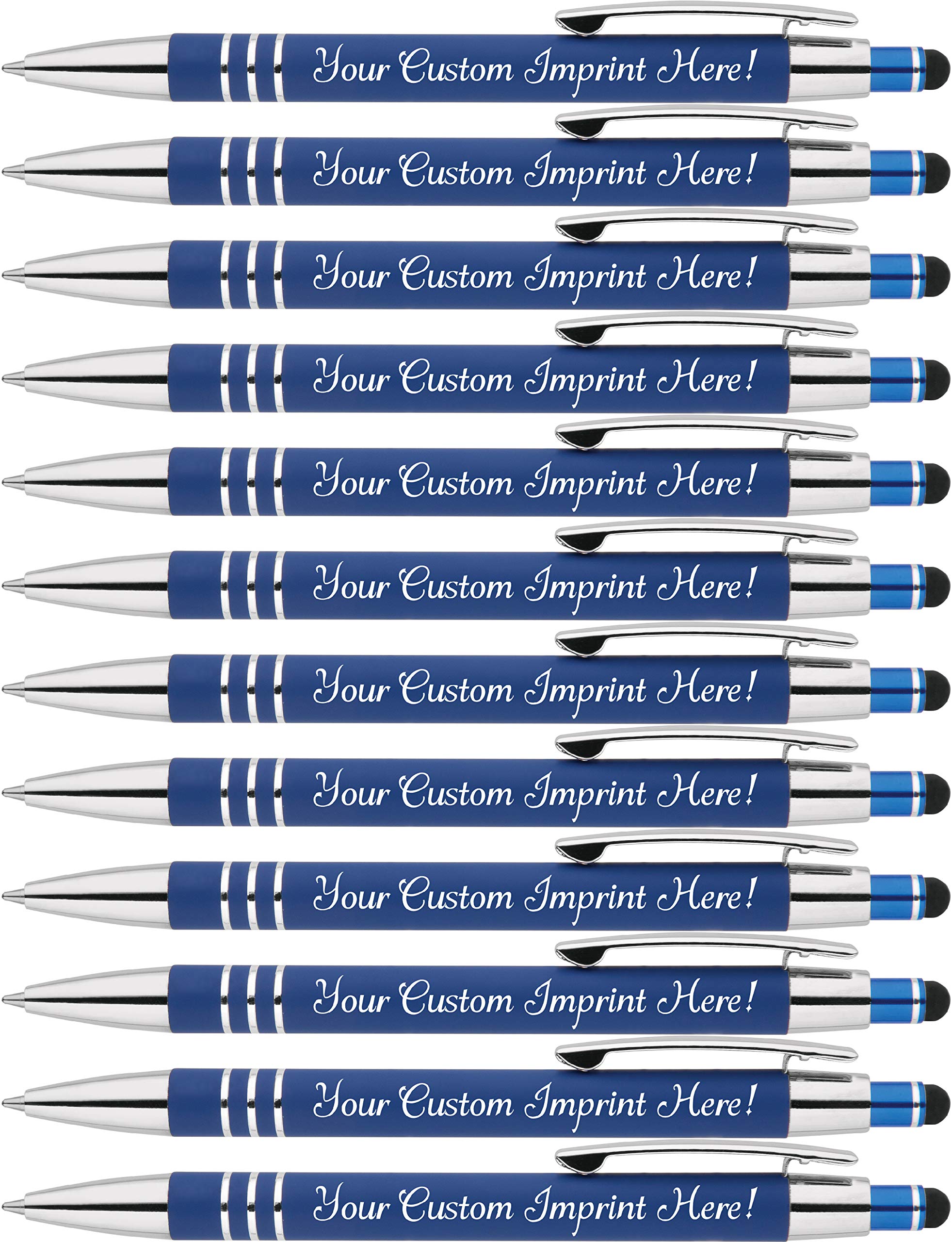 Personalized Soft Touch Ballpoint Pens with Stylus Tip - Premium Metal Pens, Black Ink, Medium Point - Custom Engraved (Box of 12, Dark Blue) - Perfect for Office, Gifts & Digital Note-Taking