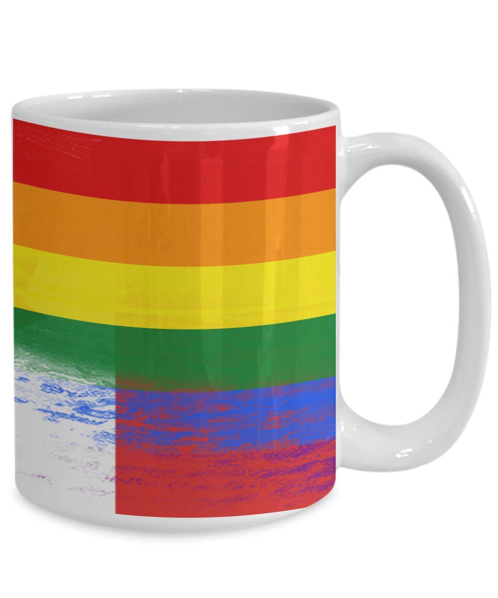 Rainbow Flag LGBTQ Pride White Coffee Mug 15oz - Canada Country Flag Design - Perfect for Pride Parades, Office Use & Gift Giving