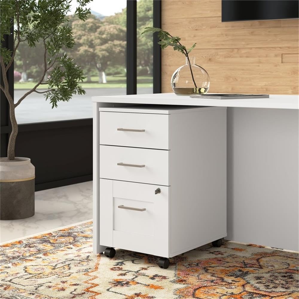 Bush Business Furniture Hampton Heights 3-Drawer Mobile File Cabinet - White Office Storage Organizer for Home & Workspace | Perfect for Document Filing, Office Supplies & Home Organization