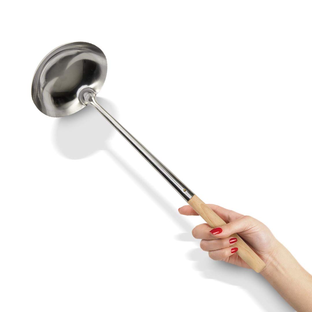 Premium Wooden Bamboo Wok Spatula and Ladle Set - Stainless Steel Kitchen Utensils for Stir-Frying, Cooking & Serving - Perfect for Asian Cuisine, Home Chefs & Restaurant Use