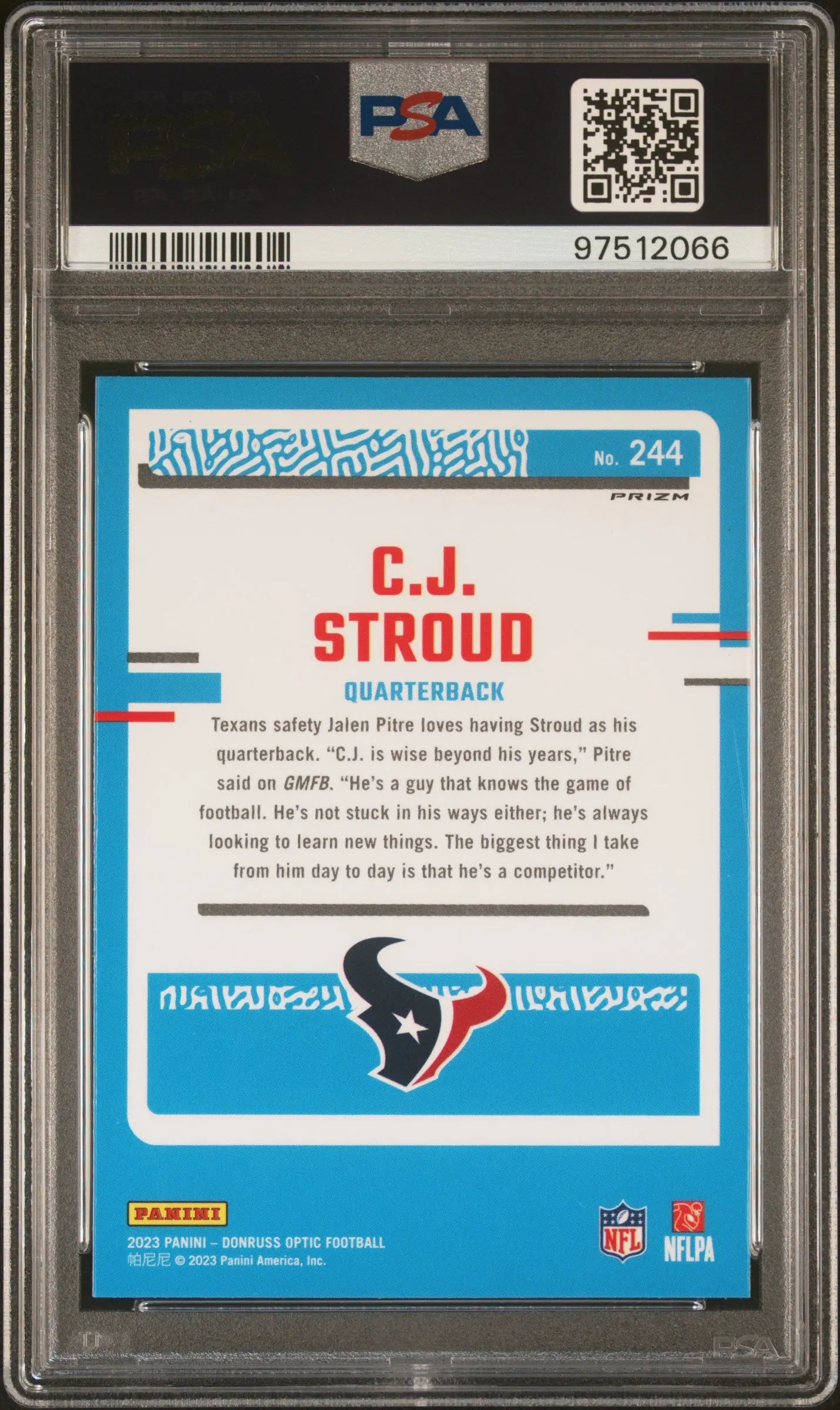 2023 Panini Donruss Optic CJ Stroud Rated Rookie Holo PSA 10 Gem Mint Football Card - Perfect for Collectors, Investors & Sports Fans Display