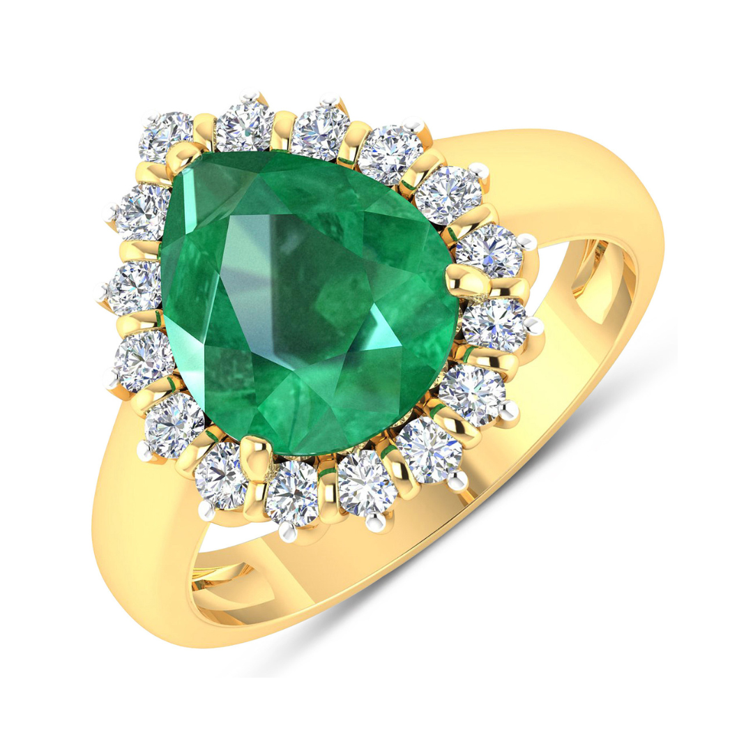 Genuine Diamond & Zambian Emerald Halo Ring - 14K Gold Wedding Engagement Ring for Women, Perfect for Proposals, Anniversaries & Special Occasions