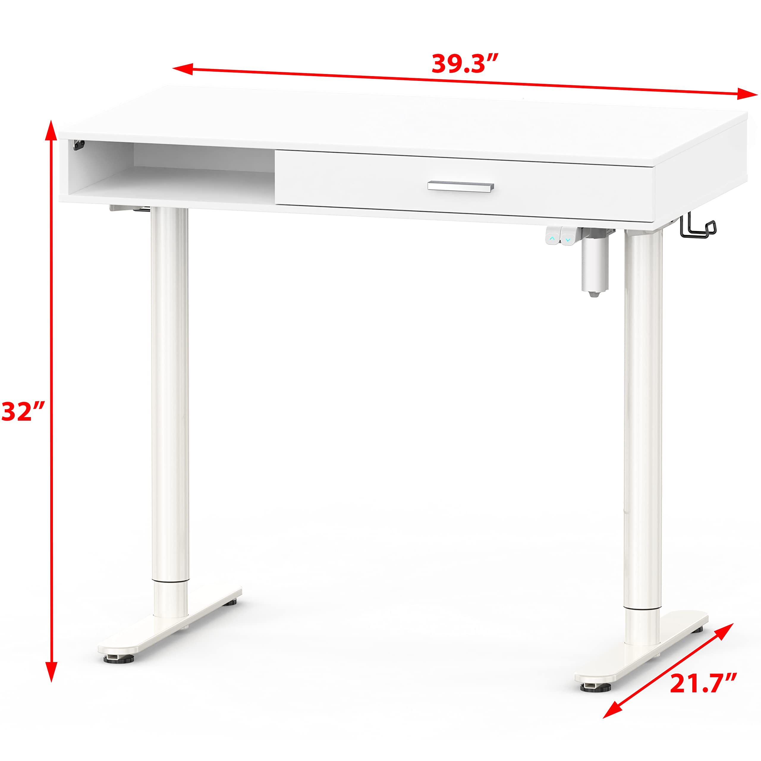 SHW Claire 40-Inch Electric Height Adjustable Standing Desk with Drawer - White | Home Office & Gaming Workstation for Ergonomic Comfort