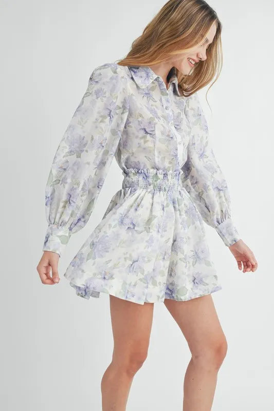 Floral Print Button Down Blouse and Mini Skirt Set for Women | Summer Casual Outfit | Office Wear & Date Night Fashion