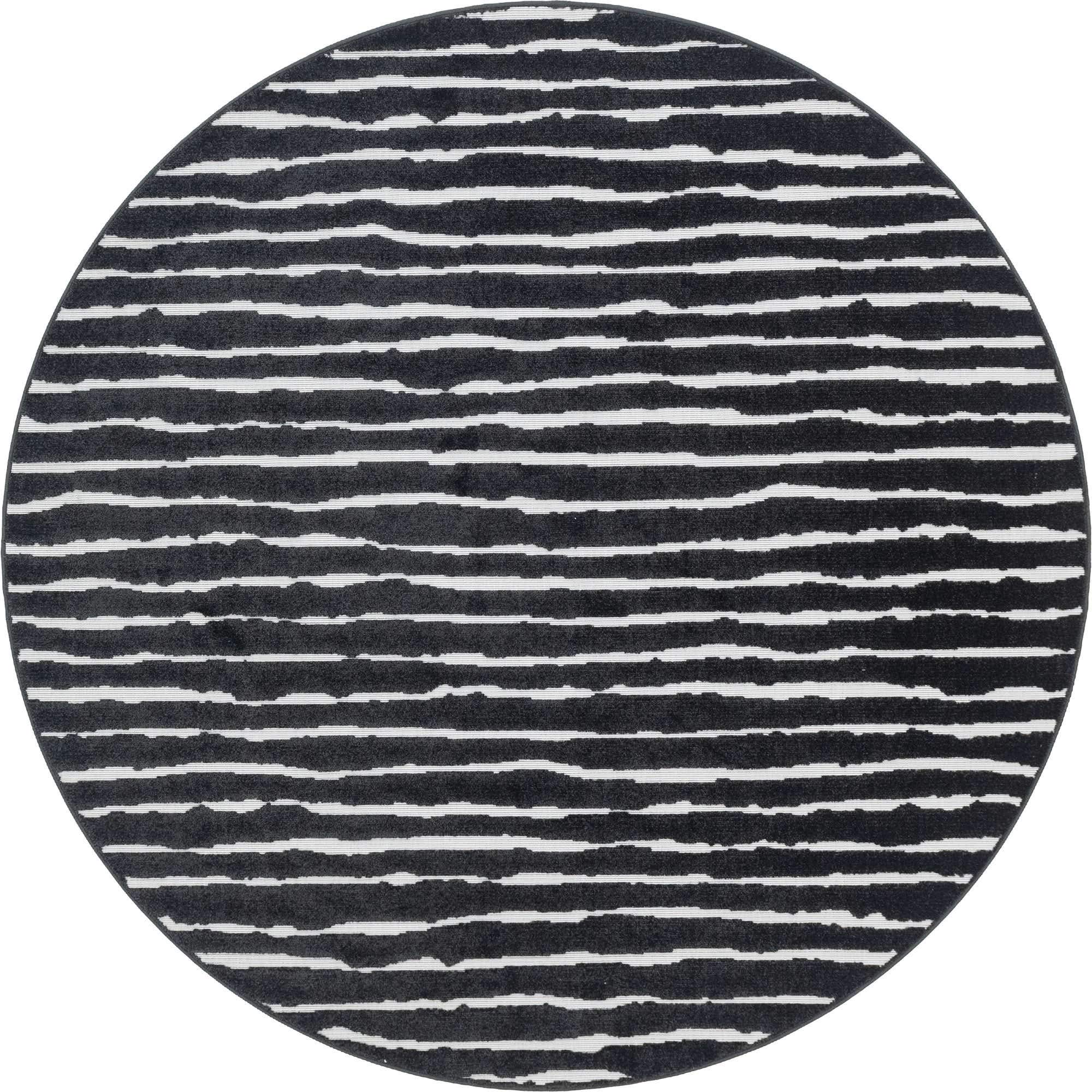 Unique Loom Sabrina Soto Outdoor Collection Geometric Modern Vibrant Striped Carved Area Rug 8x8 ft Black Ivory - Perfect for Patio, Deck, Sunroom & Outdoor Living Spaces