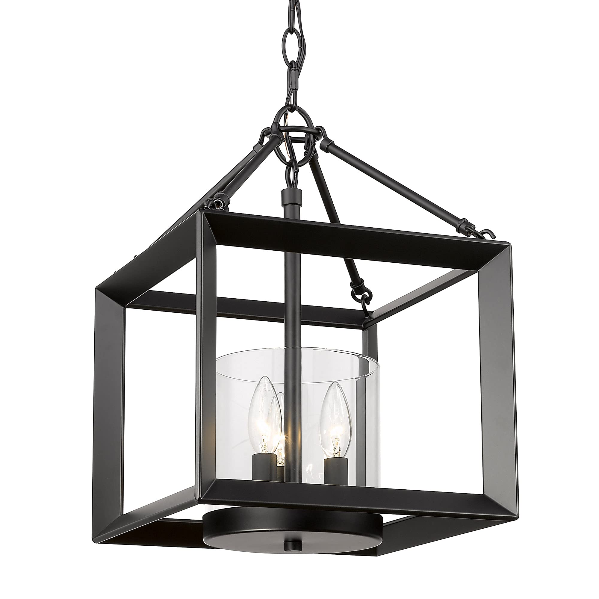 Smyth Mini Chandelier Light Fixture - Gunmetal Bronze & Clear Glass Pendant Lighting for Dining Room, Bedroom, Entryway - Matte Black Finish with Crystal Clear Glass Shades