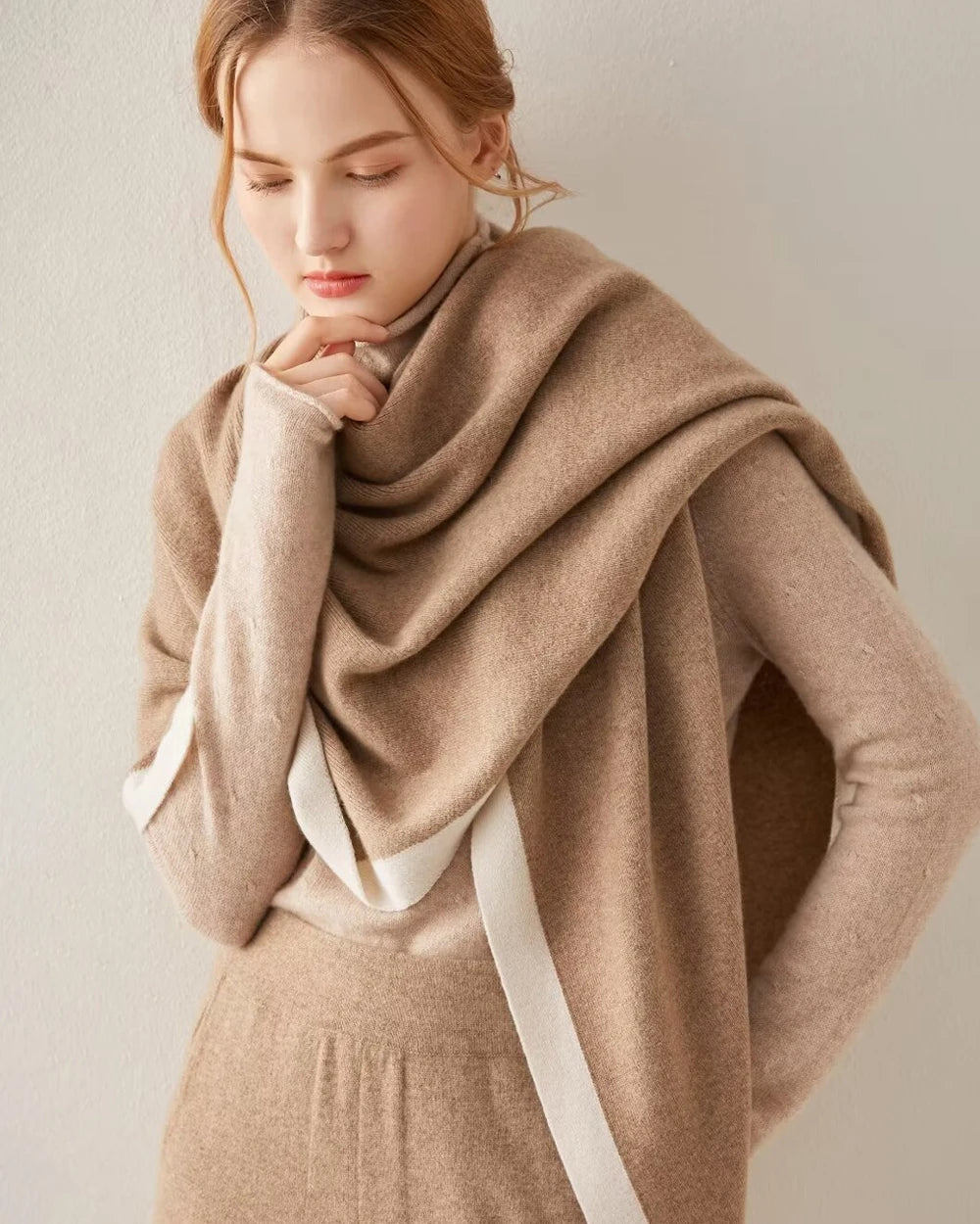 Luxurious Cashmere Color Block Wrap Scarf - Soft & Warm Winter Fashion Accessory for Women - Perfect for Office, Travel, and Evening Outings