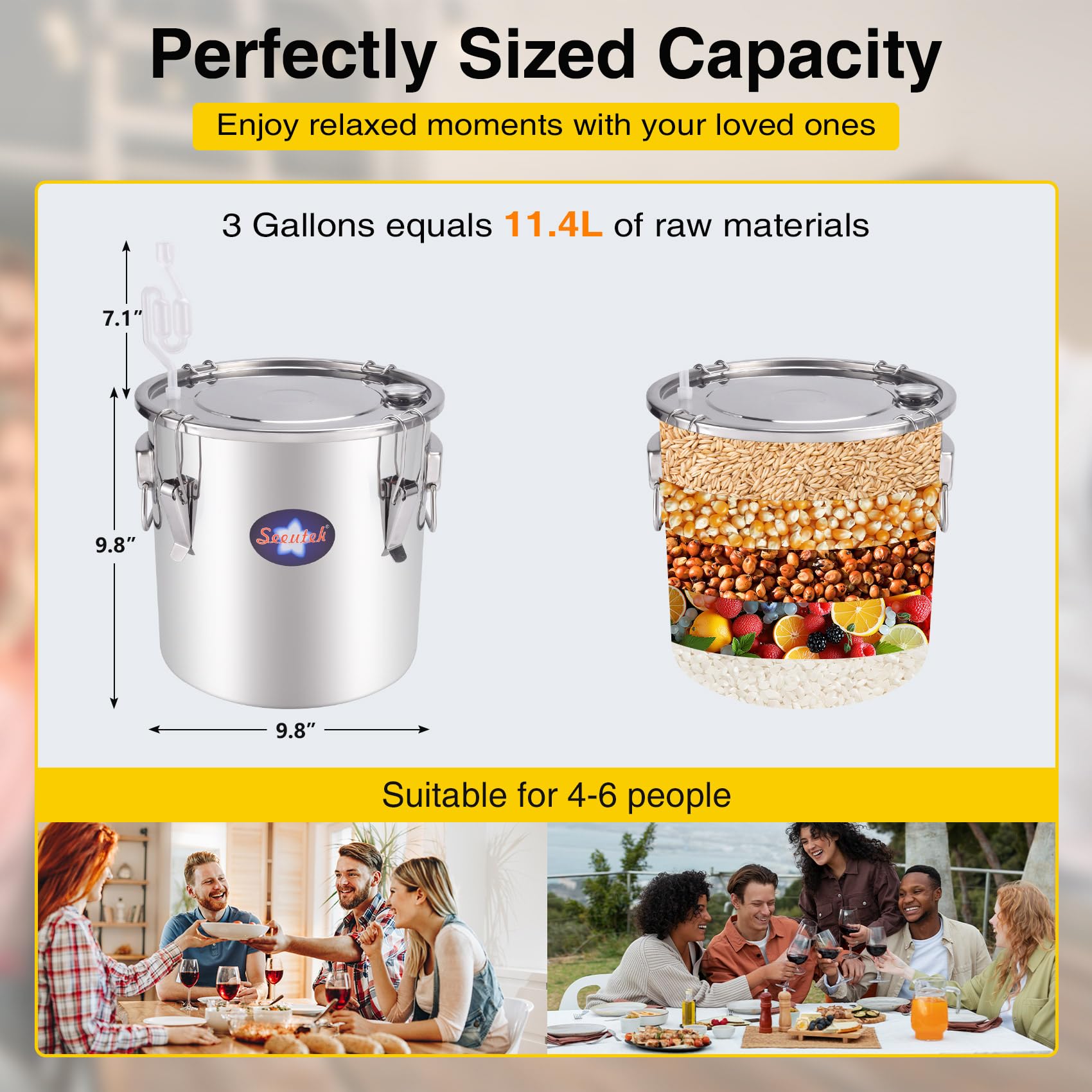 Seeutek 3 Gallon (12L) Alcohol Still Distiller Kit with Circulating Pump, Copper Tube & Dual Display Thermometer - Home Brewing Equipment for Whisky, Wine Making & Essential Oil Extraction | Perfect for DIY Spirits, Moonshine & Craft Distilling at Home