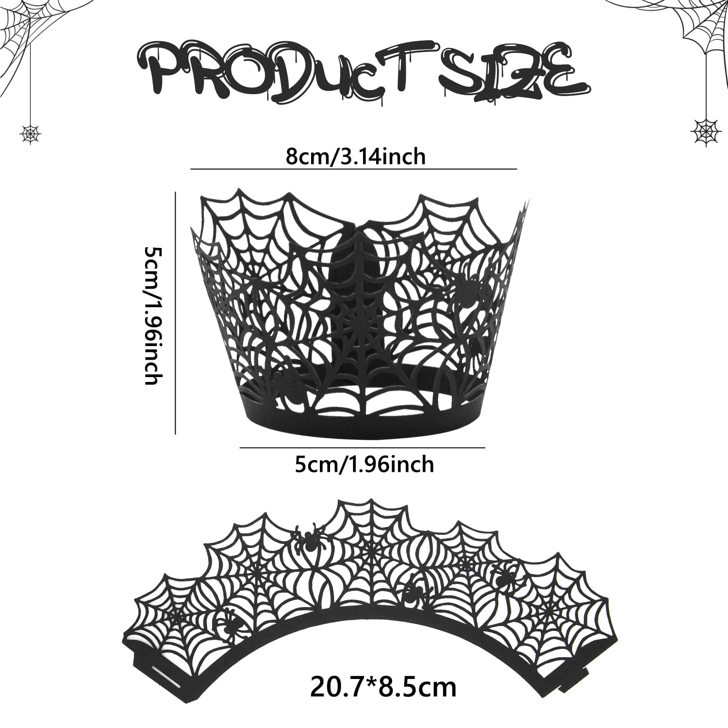 Spooky Halloween Cupcake Wrappers - 10PCS Spider Web Ghost Broom Witch Design, Black Laser Cut Paper Cupcake Liners for Halloween Party Decorations & Themed Desserts | Perfect for Halloween Baking, Cupcake Displays & Spooky Dessert Tables