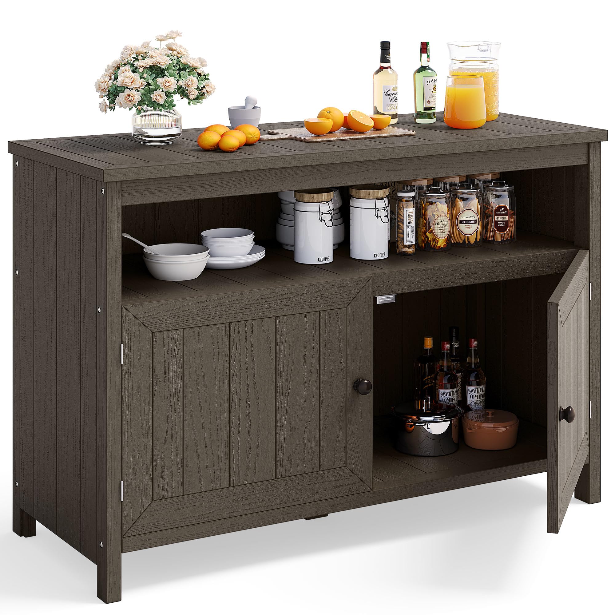 DWVO Poly Lumber Outdoor Sideboard - Weather Resistant Patio Bar Table with Storage Shelves, Espresso Cabinet for Poolside, Garden & Backyard Entertaining - Perfect for Outdoor Dining, BBQ Parties & Poolside Storage