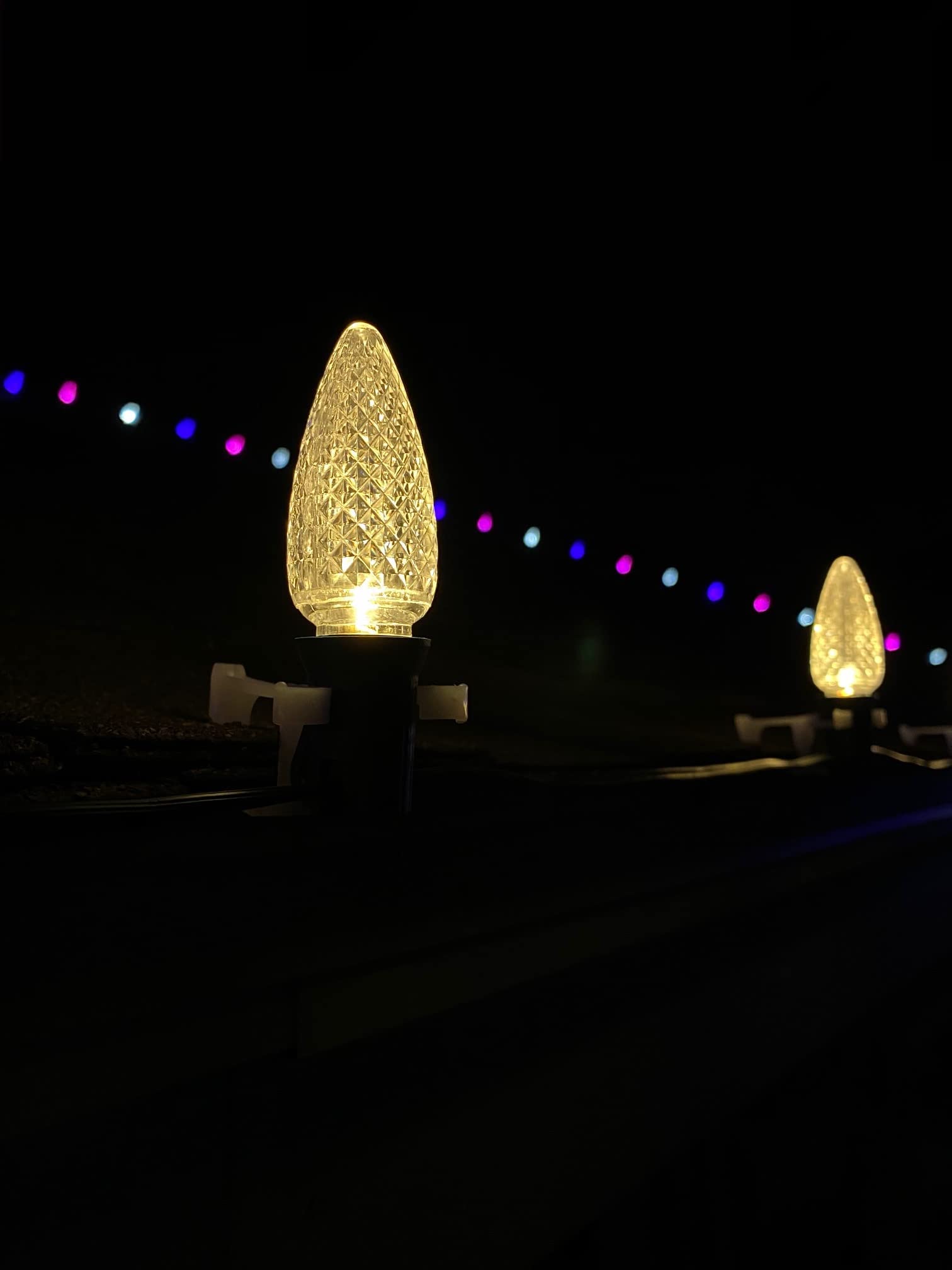 C9 LED Christmas Lights Bulbs - 25 Pack Warm White Faceted Candle Shape E17 Base Replacement Bulbs for Indoor/Outdoor Holiday Decorations, Roof Lights, and Commercial Displays
