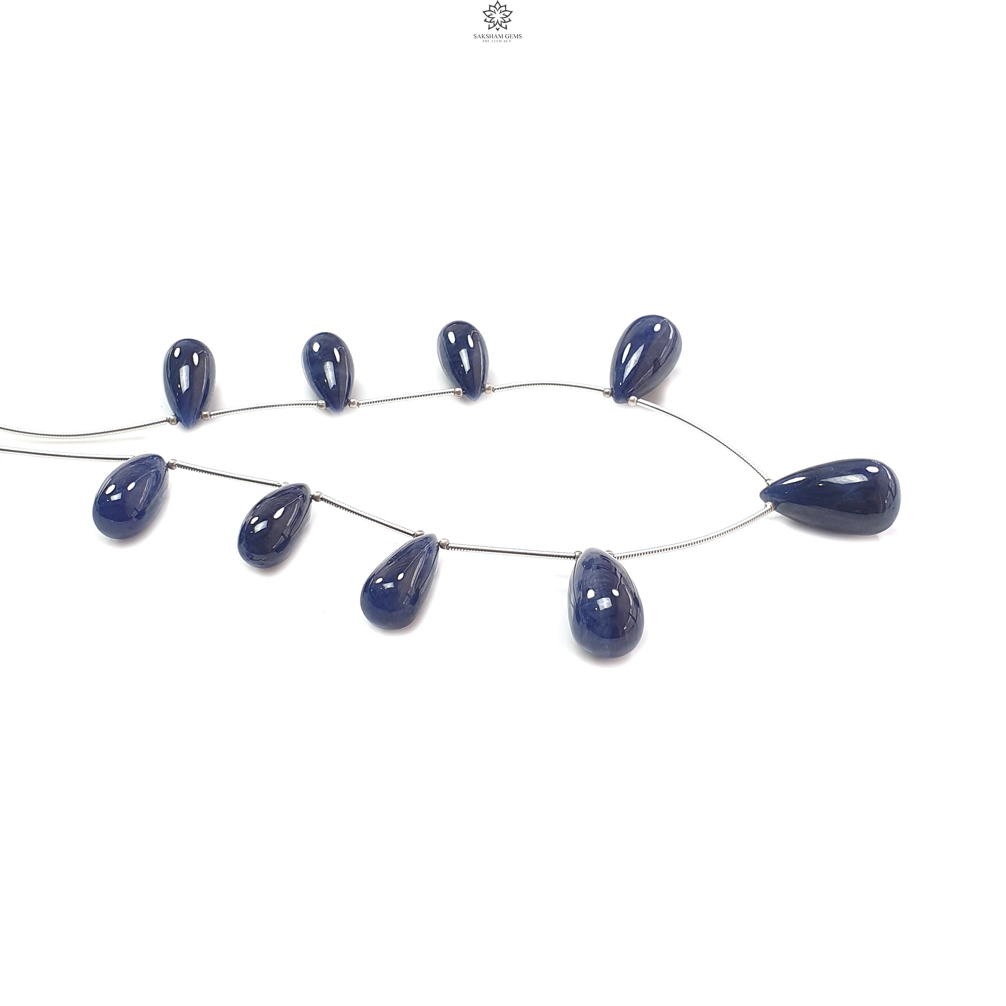 Natural Blue Sapphire Loose Beads - 183.85cts Untreated September Birthstone, 20mm & 22mm Teardrop Beads for Jewelry Making, 925 Silver Spacer Beads - Perfect for Necklaces, Bracelets & DIY Craft Projects