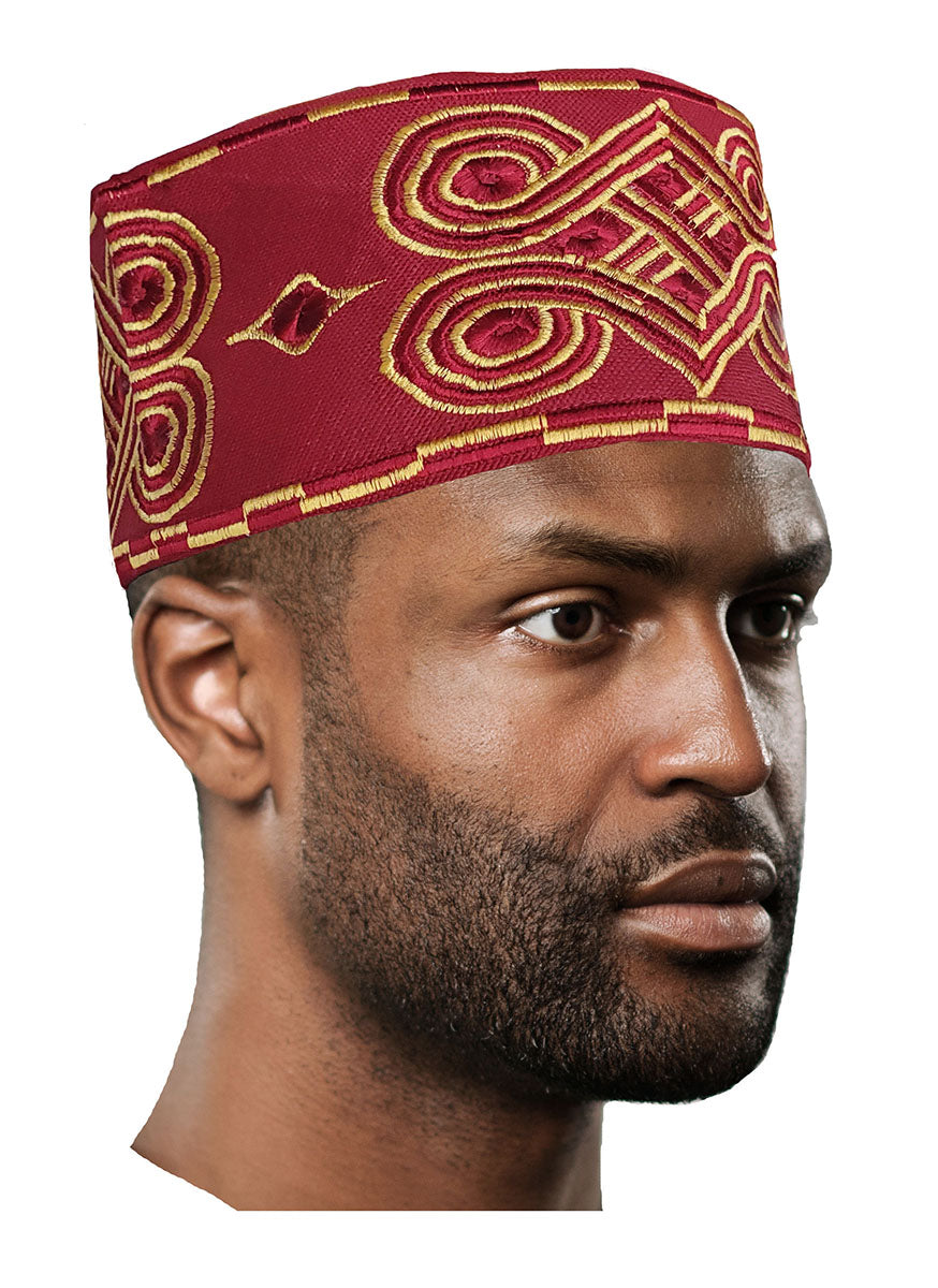 Stylish Burgundy Embroidered African Handwoven Aso Oke Hat for Women - Perfect for Weddings, Cultural Events & Fashion Accessories