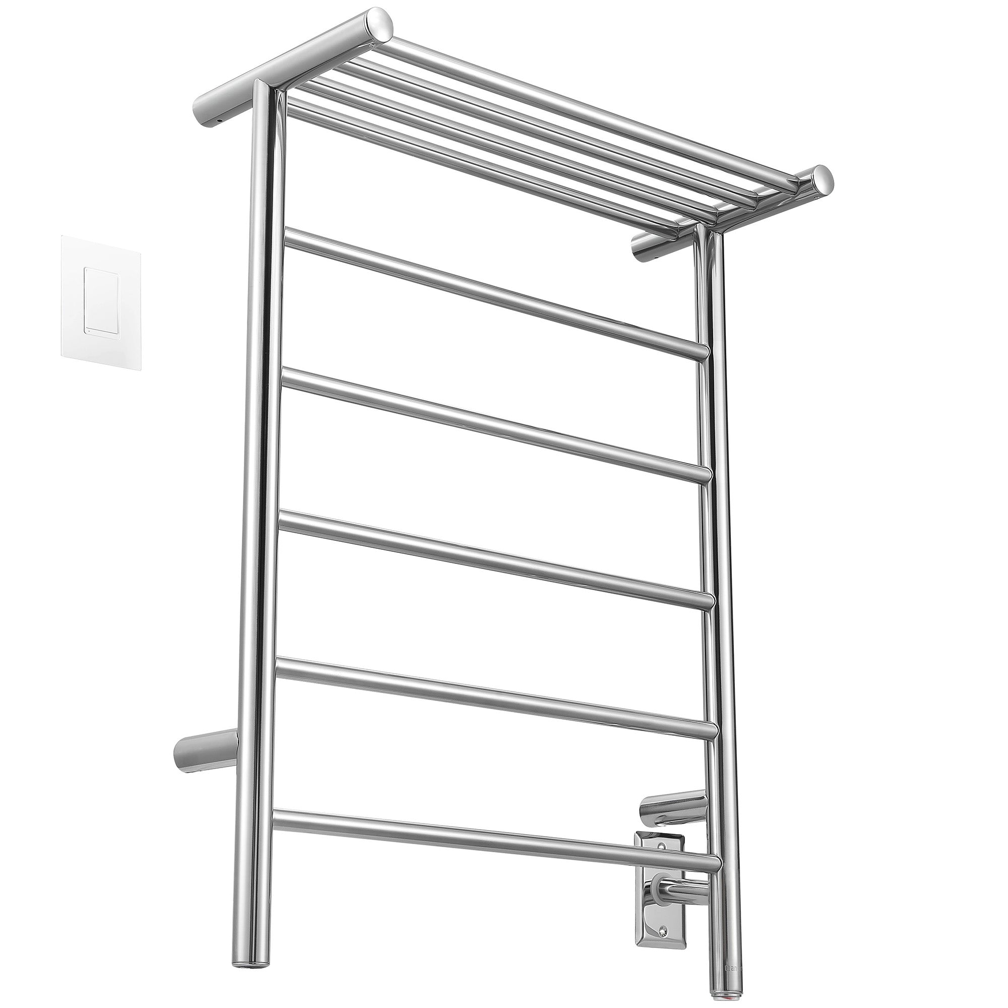 Miazzo 5 Bar Electric Wall Mount Towel Warmer with Shelf - Plug In or Hardwire, Polished Stainless Steel, WiFi Timer - Perfect for Bathroom, Spa, Gym & Luxury Home Heating