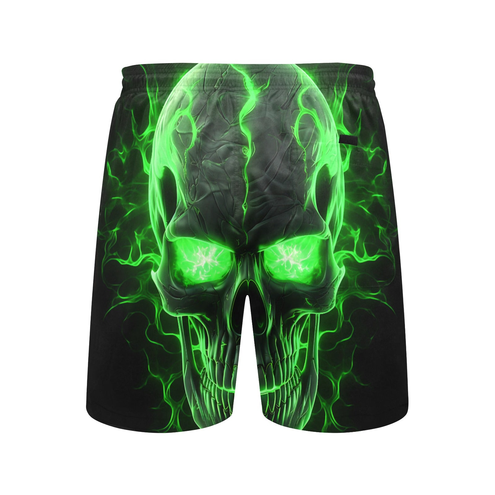 Green Lightning Skull Beach Shorts for Men - Quick-Dry Swim Trunks with Skull Print - Perfect for Swimming, Surfing, and Summer Vacations