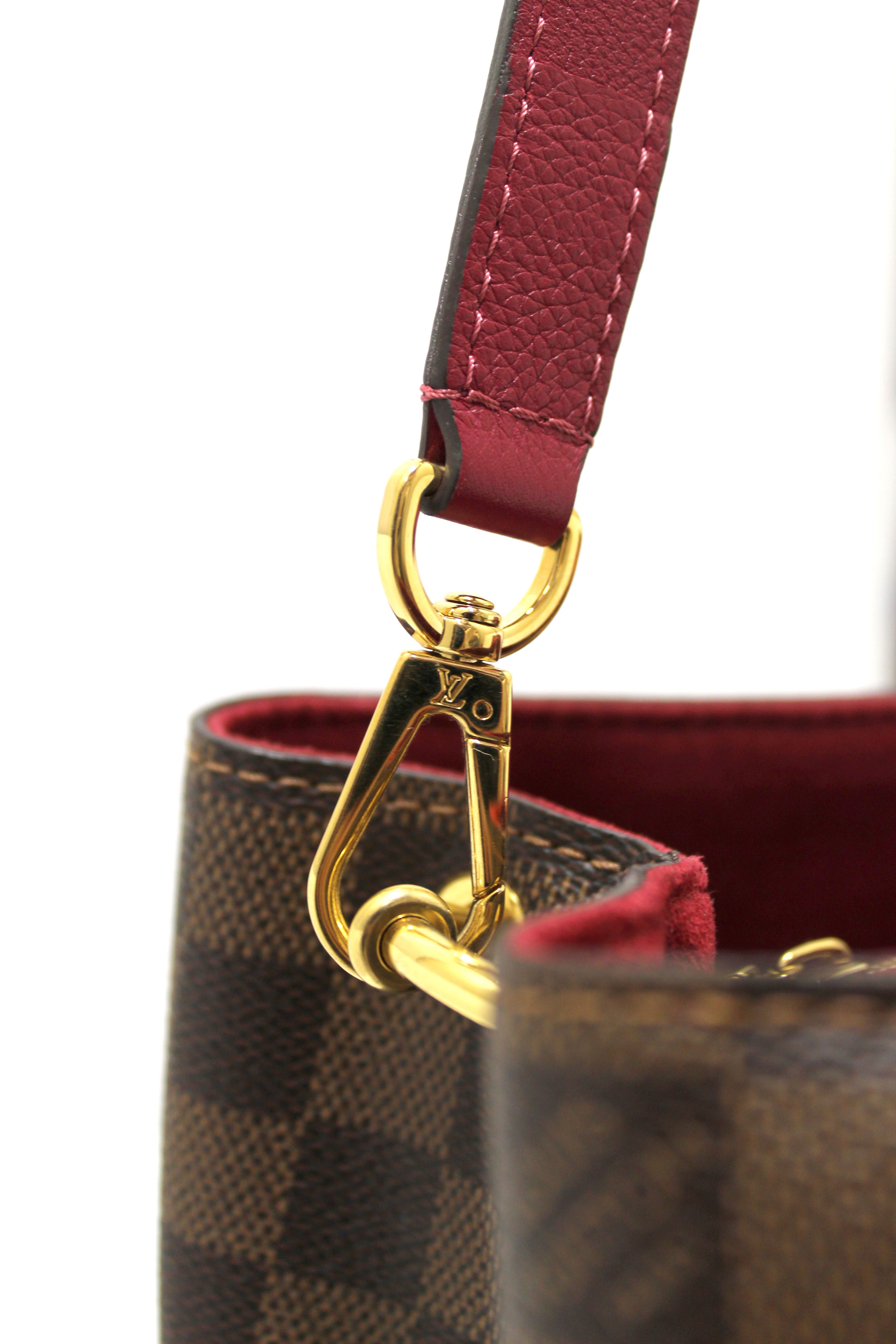 Authentic Louis Vuitton Damier Ebene Canvas Riverside Bag with Red Leather Trim - Luxury Designer Handbag for Women, Perfect for Work, Travel & Evening Events
