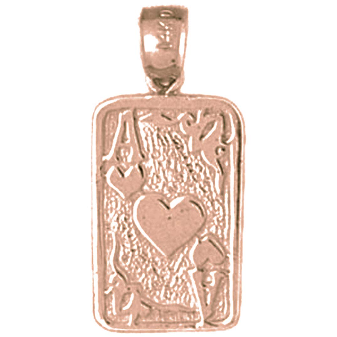 14K Solid Rose Gold Playing Cards Ace of Hearts Pendant - 24mm Elegant Jewelry for Poker Lovers & Gift Giving