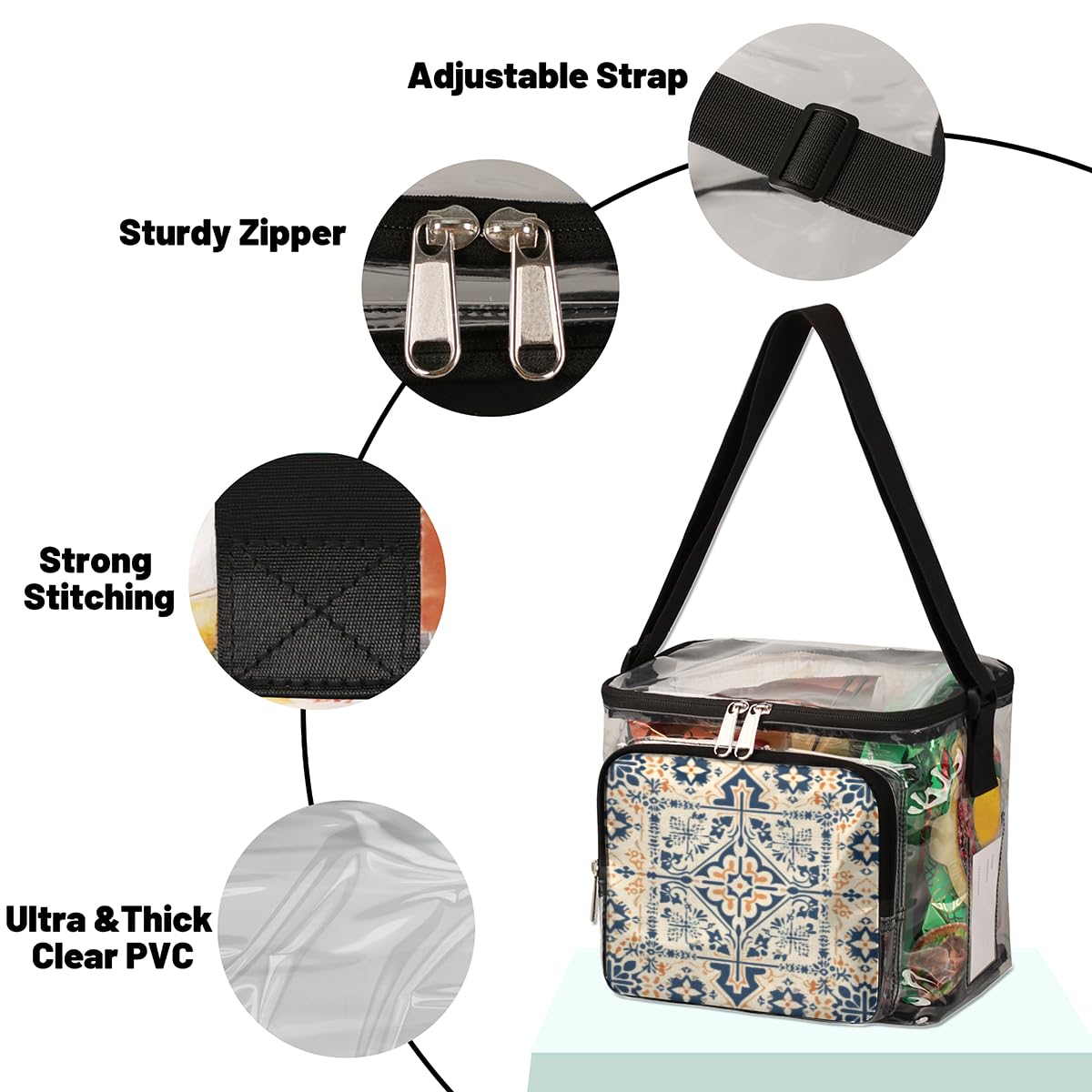GzLeyigou Transparent Tote Bag with Abstract Floral Design - Ethnic Pattern Crossbody Shoulder Bag for Women | Perfect for Lunch, Travel, Picnic, Concerts & Sports Events | Stadium Approved Clear Purse for Outdoor Activities