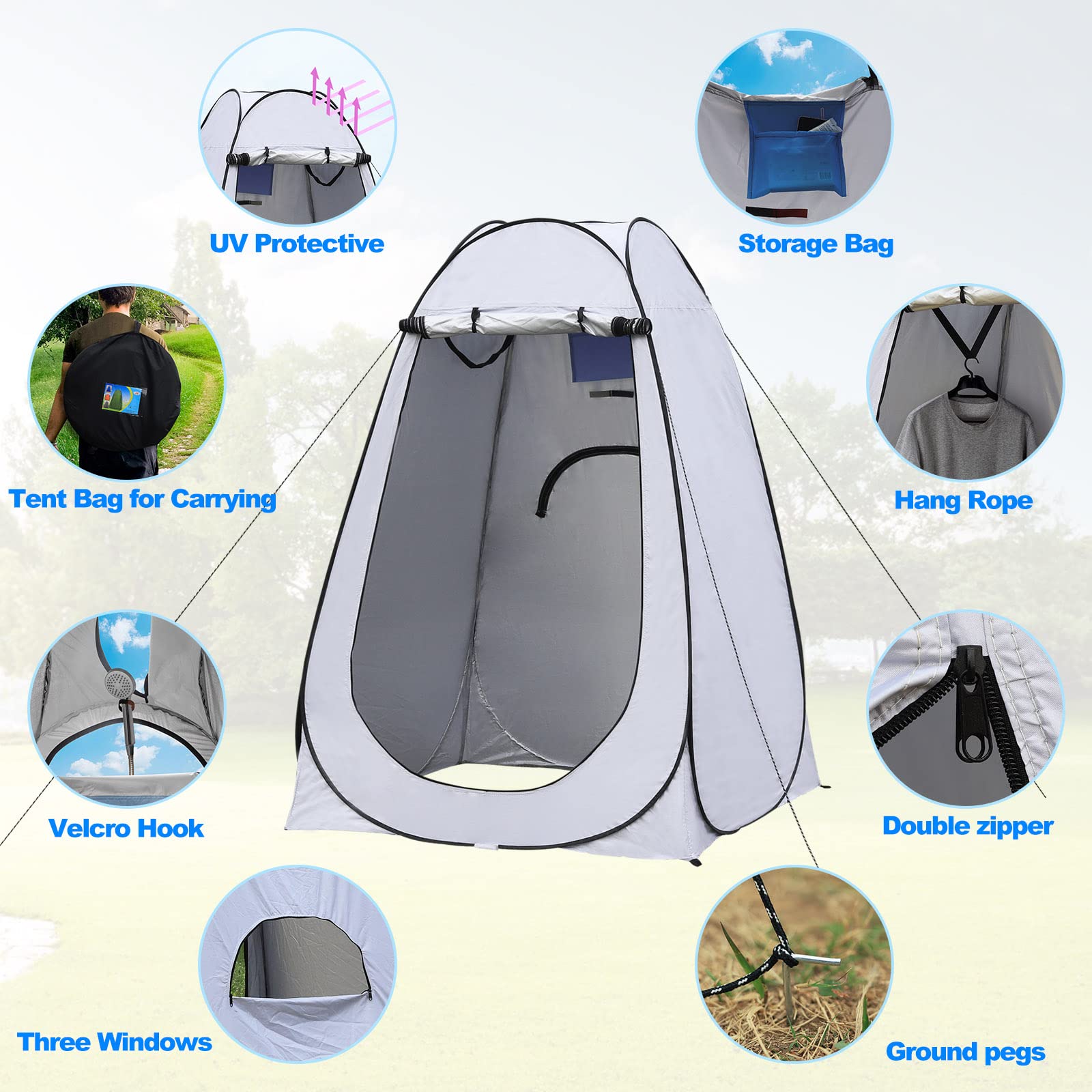TUKAILAI Portable Pop Up Privacy Tent - Instant Outdoor Camping Shower Toilet & Dressing Room, Spacious Changing Shelter for Beach, Hiking, Fishing, Picnics with Carry Bag | Perfect for Camping Trips, Beach Days & Outdoor Adventures