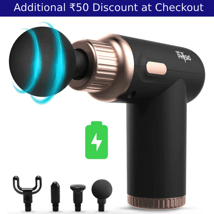 Dr Physio Dynamo Rechargeable Deep Tissue Massage Gun - Powerful Percussion Therapy for Muscle Pain Relief & Recovery - Perfect for Athletes, Gym Lovers & Home Use