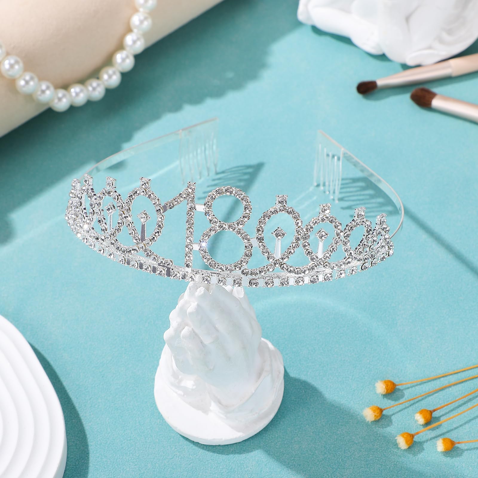 Minkissy 18th Birthday Tiara Crown - Crystal Rhinestone Princess Crown with Comb for Women & Girls - Silver Hair Accessories for Birthday Parties, Sweet 16, Prom & Special Occasions