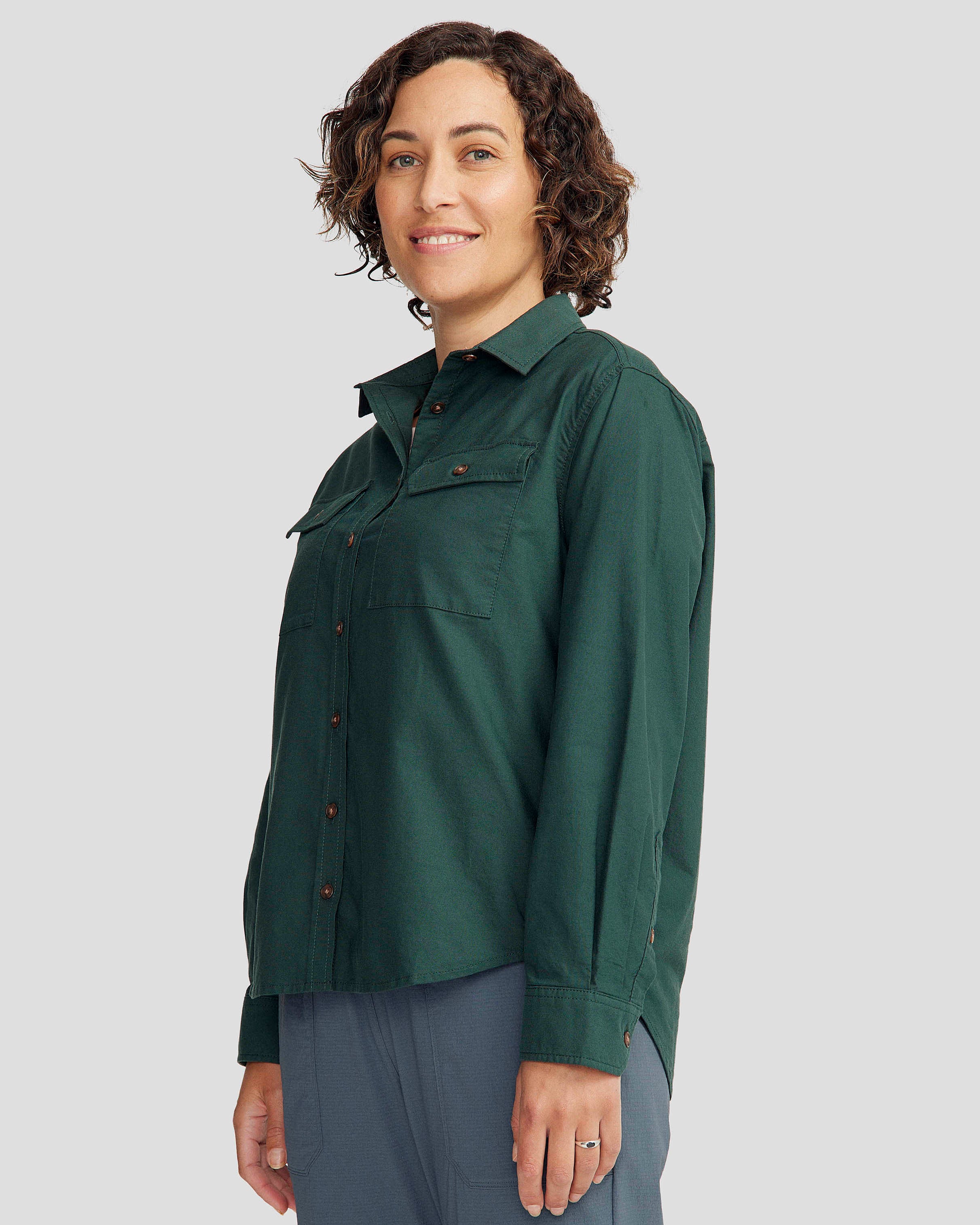 Vander HT Women's Long Sleeve Casual Shirt - Deep Forest Green - Soft Cotton Blouse for Work, Office & Everyday Wear