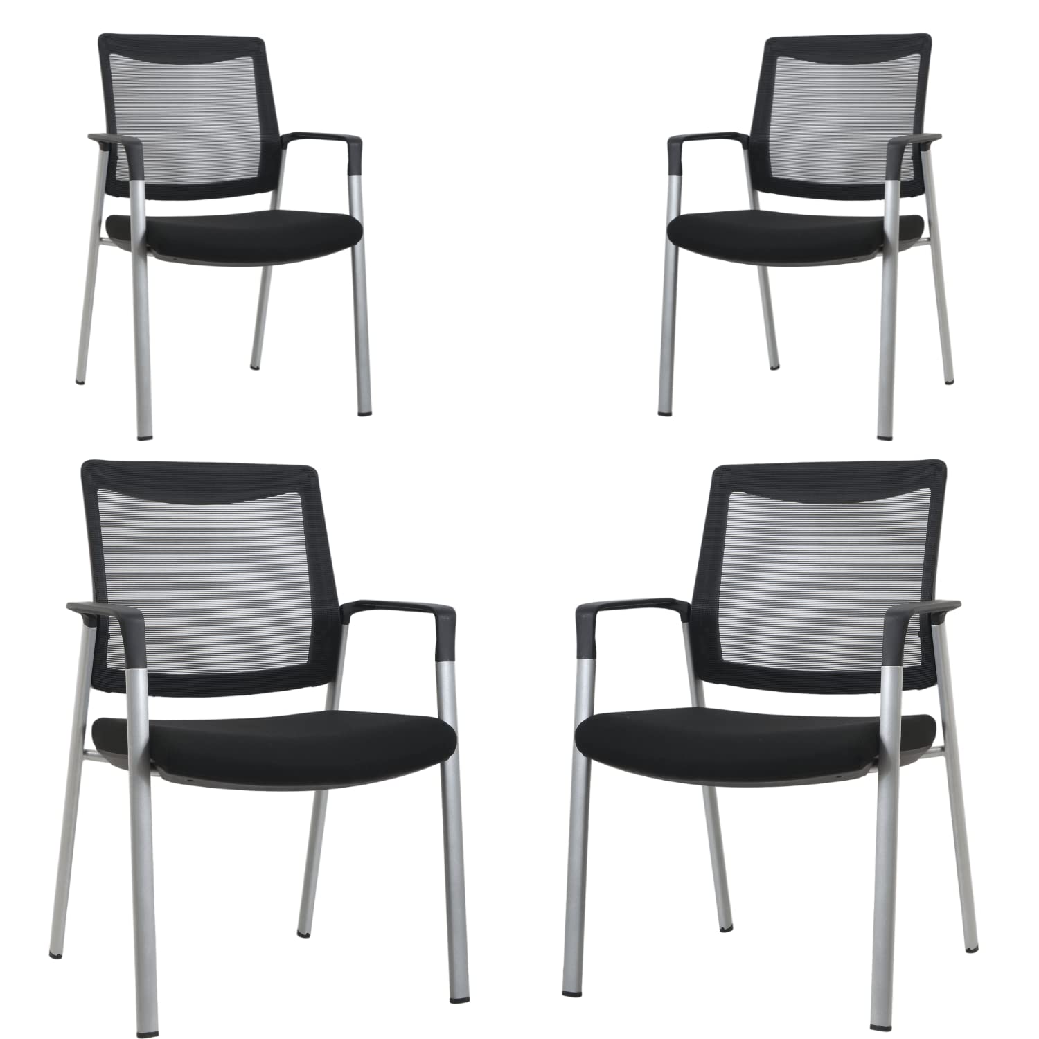 Ergonomic Executive Office Chair & Mesh Stacking Chairs with Armrests - 4 Pack Comfortable Fabric Seats for Guest Waiting Room, Lobby, Reception & Conference Meetings - Perfect for Offices, Home Workspaces & Business Meetings