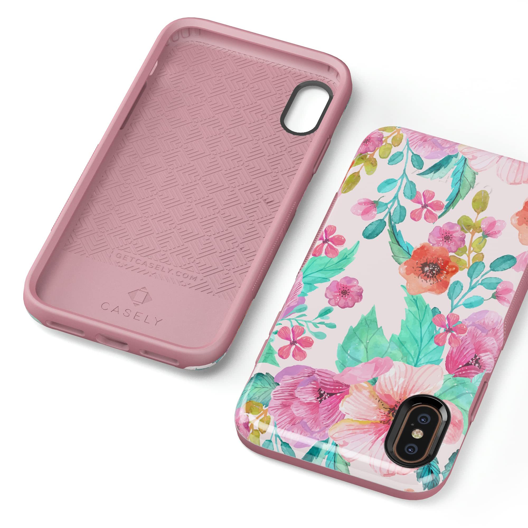 Casely iPhone X/XS Case - Light Pink Floral Design Protective Phone Cover for Women | Slim Fit, Shockproof & Scratch Resistant | Perfect for Everyday Use, Travel & Outdoor Activities