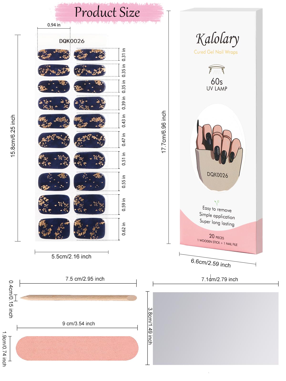 20PCS Semi-Cured Gel Nail Strips - Blue Gold Foil Nail Art Wraps for Women, Home & Salon Use