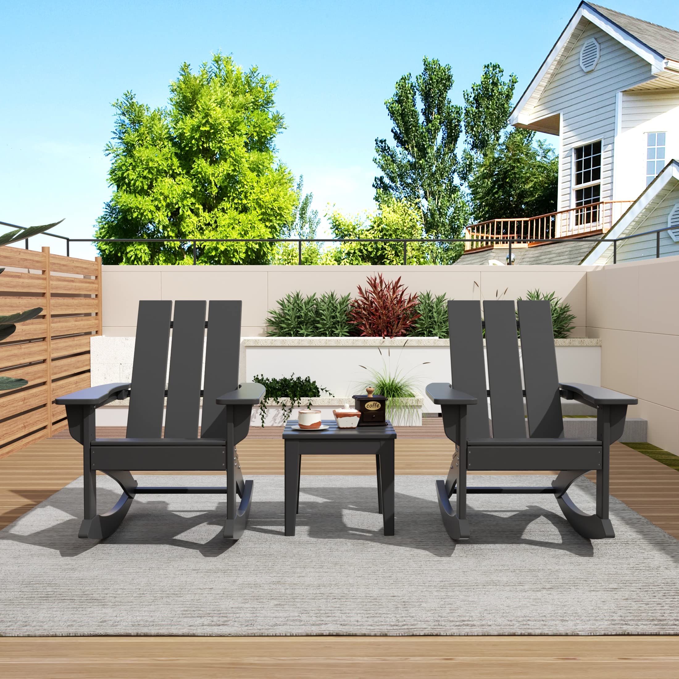 WO Home Furniture 2-Piece Adirondack Rocking Chair Set - All-Weather UV-Resistant Patio Chairs for Outdoor Living Spaces (Gray) | Perfect for Backyard, Garden, Deck & Poolside Relaxation