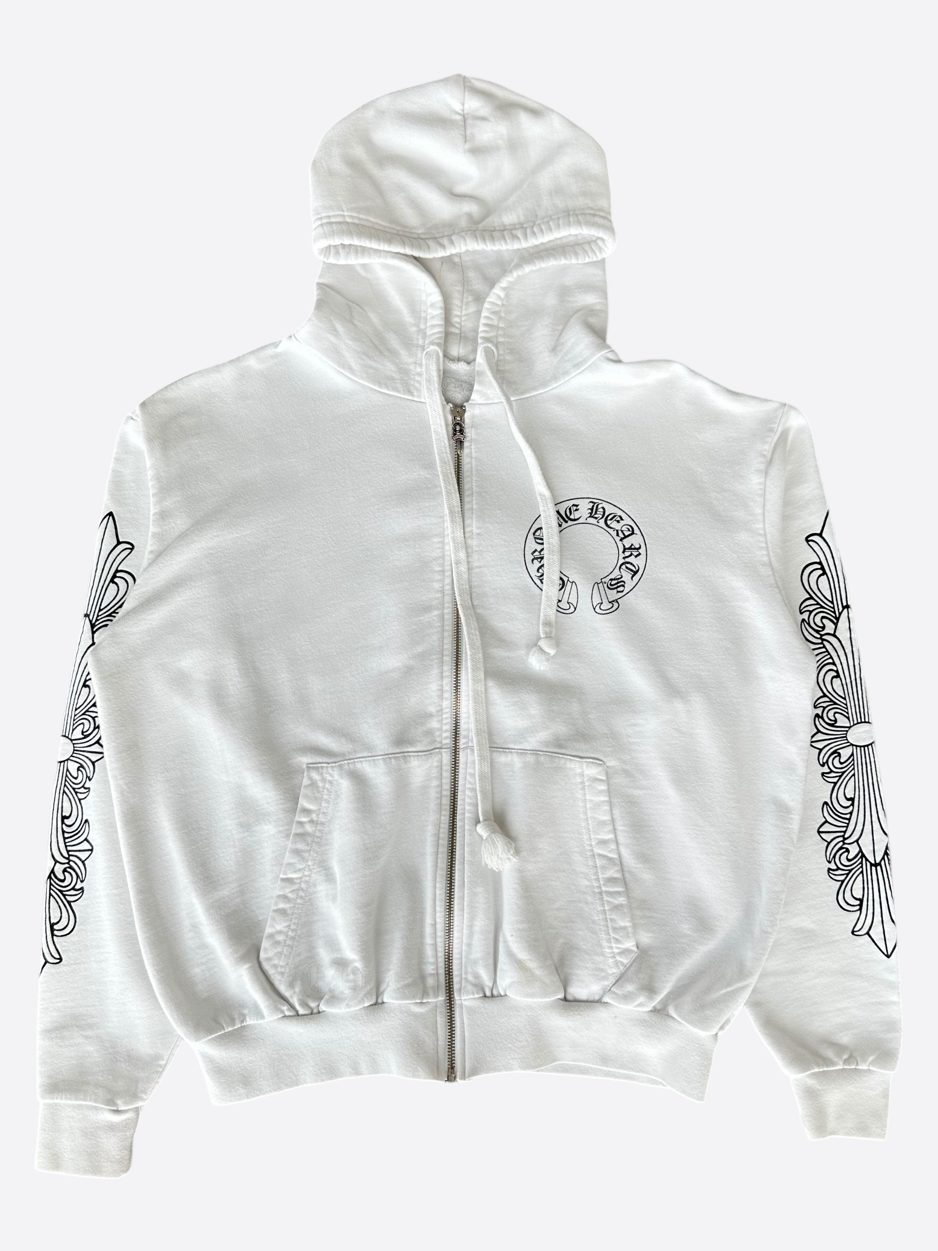Chrome Hearts White & Black Horseshoe Logo Zip Up Hoodie - Stylish Streetwear for Men & Women | Perfect for Casual Outfits, Urban Fashion & Everyday Wear