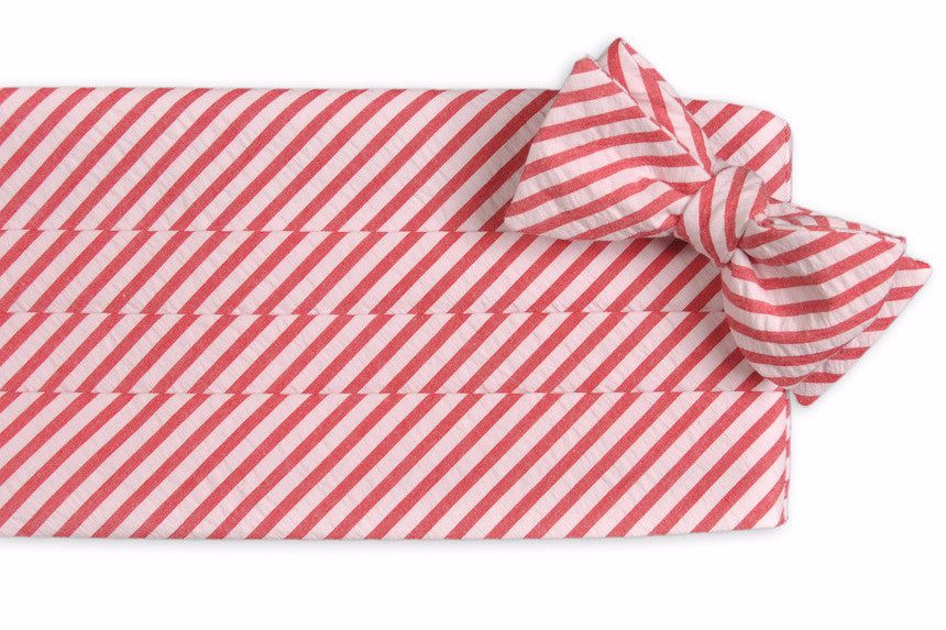Nantucket Seersucker Stripe Cummerbund Set for Men - Classic Preppy Waistband Accessory for Weddings, Prom & Formal Events