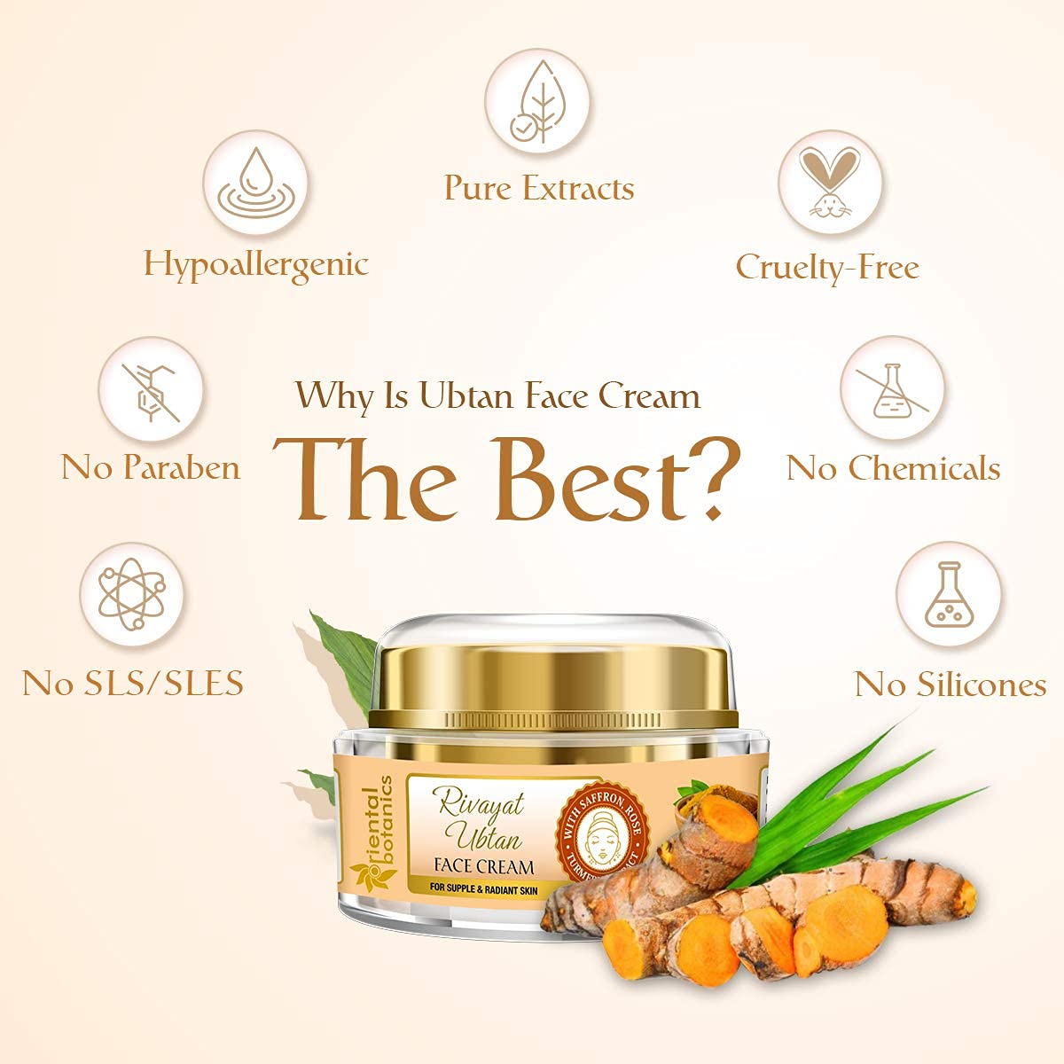Oriental Botanics Rivayat Ubtan Face Cream 50g - Natural Glow & Nourishment with Traditional Ubtan Ingredients | Paraben & Sulfate Free | Cruelty-Free Vegan Skincare | Perfect for Daily Moisturizing & Brightening Routine