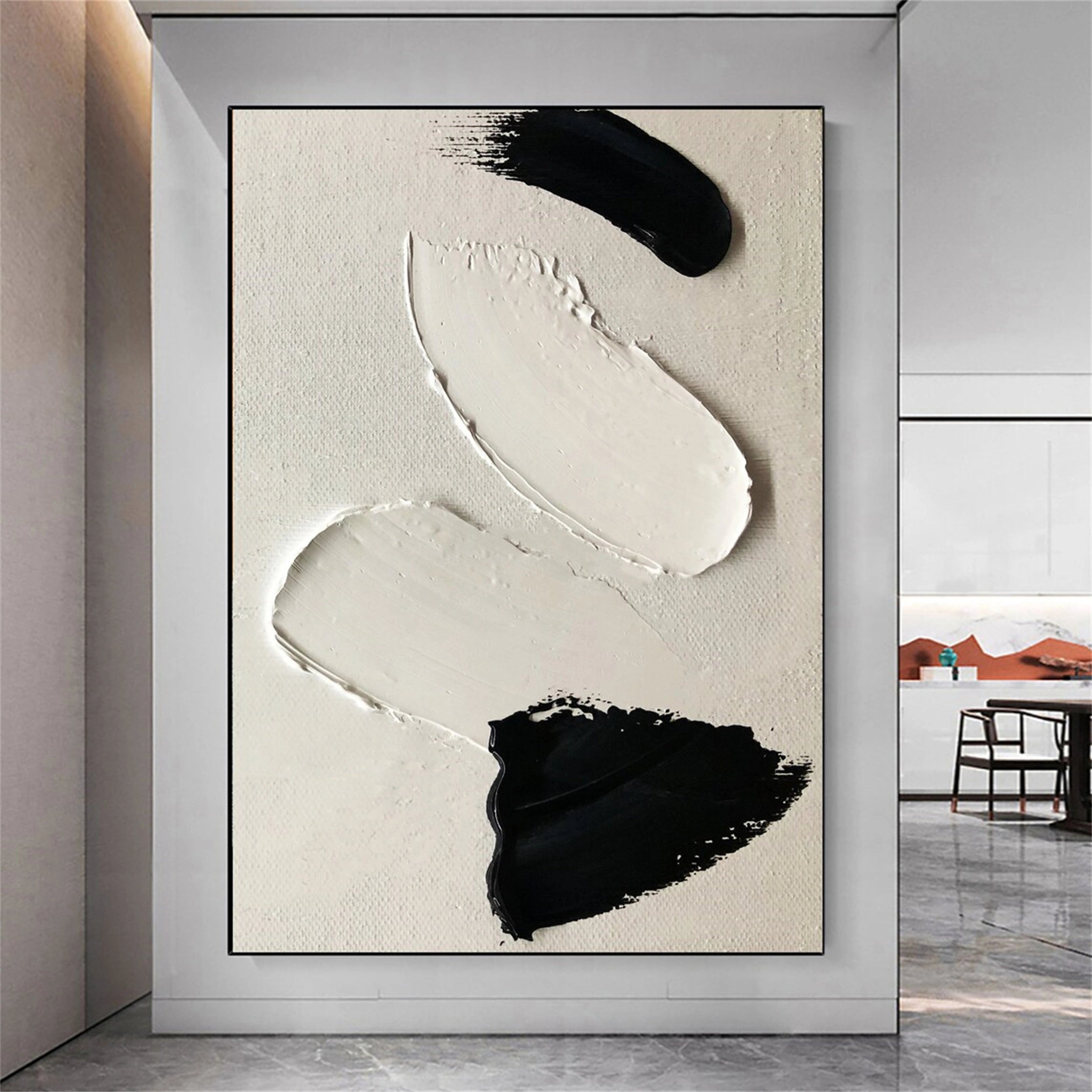 White & Black Minimalist Textured Painting Canvas - Abstract Wall Art for Modern Home & Office Decor #MM138 | Perfect for Living Room, Bedroom & Gallery Display