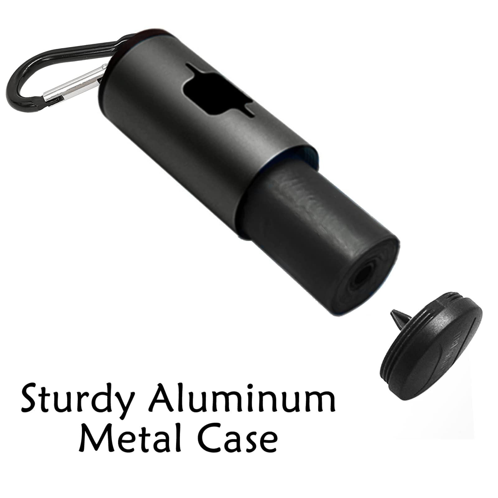 Durable Aluminum Dog Poop Bag Holder with Carabiner Clip - Metal Pet Waste Dispenser with Hook & Loop Fastener, Elastic Cord for Used Bags (Black, 2 Holders & 30 Bags) - Perfect for Walking, Hiking & Outdoor Pet Cleanup