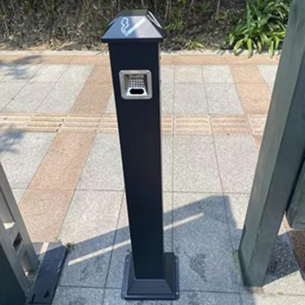 Stainless Steel Outdoor Cigarette Receptacle - Smokeless Vertical Ashtray for Patio, Deck & Garden - Black Cigarette Butt Disposal Bin (21x26x121cm) - Perfect for Restaurants, Hotels & Public Spaces
