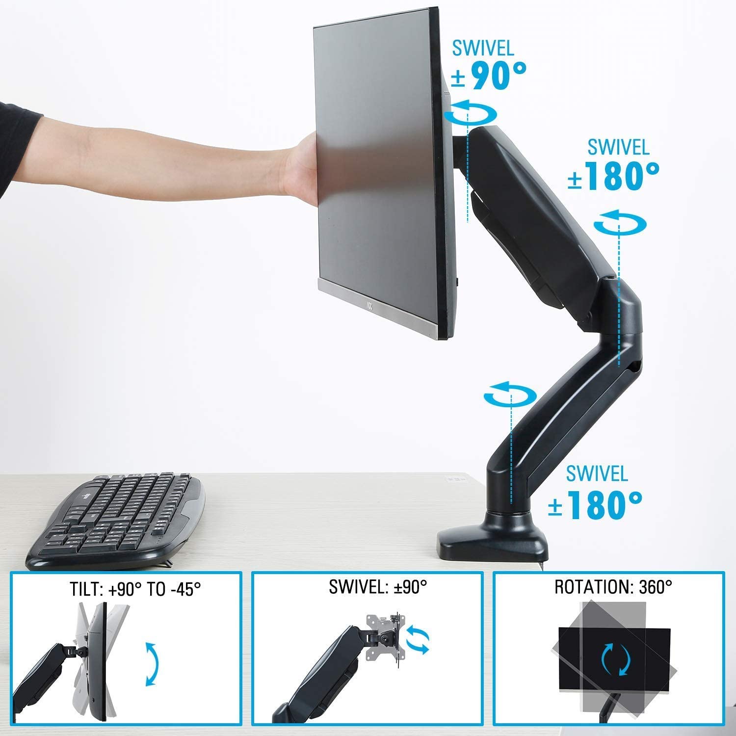 MOUNTUP Dual Monitor Stand Mount - Adjustable Gas Spring 2 Monitor Arm Desk Mount for 17-32 Inch Screens, Die-Cast Aluminum, Holds 17.6LBS Each - Perfect for Home Office, Gaming & Workstation Setup