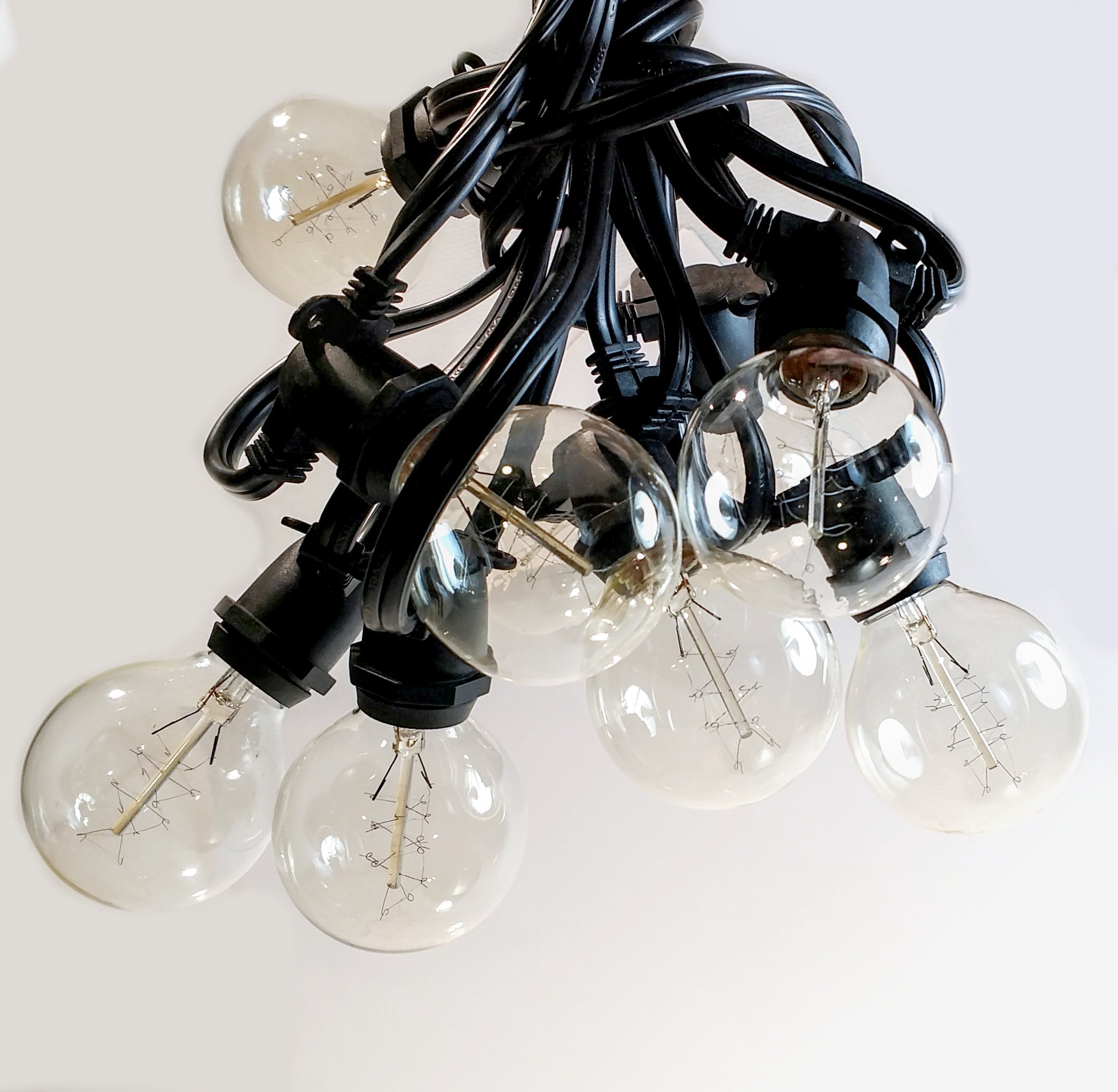 Commercial Edison Bulb Outdoor String Lights - 100 ft G50 Spiral Filament with Hand-Threaded Design & Black Weatherproof Wire | Perfect for Patio, Garden, Wedding, Cafe & Restaurant Decoration