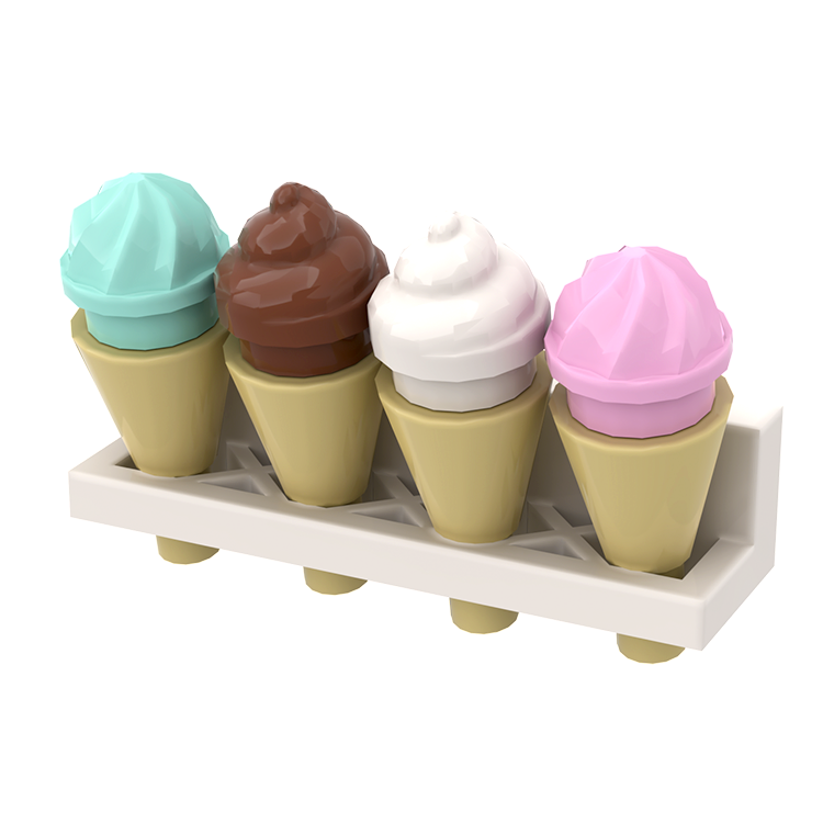 LEGO Ice Cream Rack Toy Set - 4 Mini Ice Creams with Display Holder | MiniMOC Building Blocks for Kids | Perfect for Playroom Decor, Birthday Gifts & Creative Play