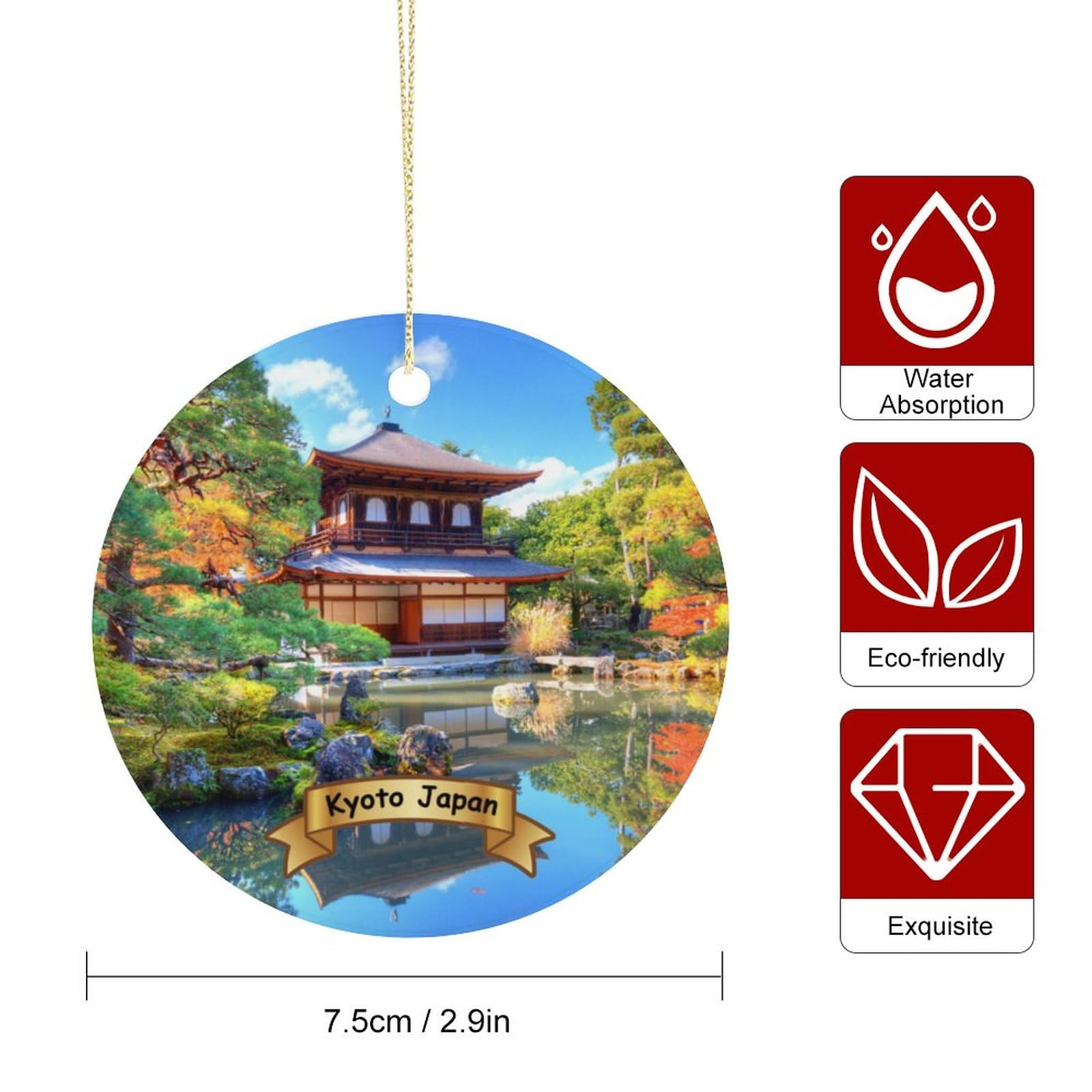 Handmade Kyoto Japan Porcelain Christmas Tree Ornament - Double-Sided Ceramic Holiday Decoration (2.9 Inch) for Xmas Tree, Gift Exchange & Winter Home Decor