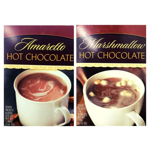 HealthyWise High Protein Hot Cocoa Mix - Amaretto & Marshmallow Flavor - Low Carb, Low Calorie Instant Hot Chocolate with 15g Protein (2 Pack, 7 Servings Each) - Perfect for Keto Diet, Post-Workout Recovery & Cozy Winter Nights